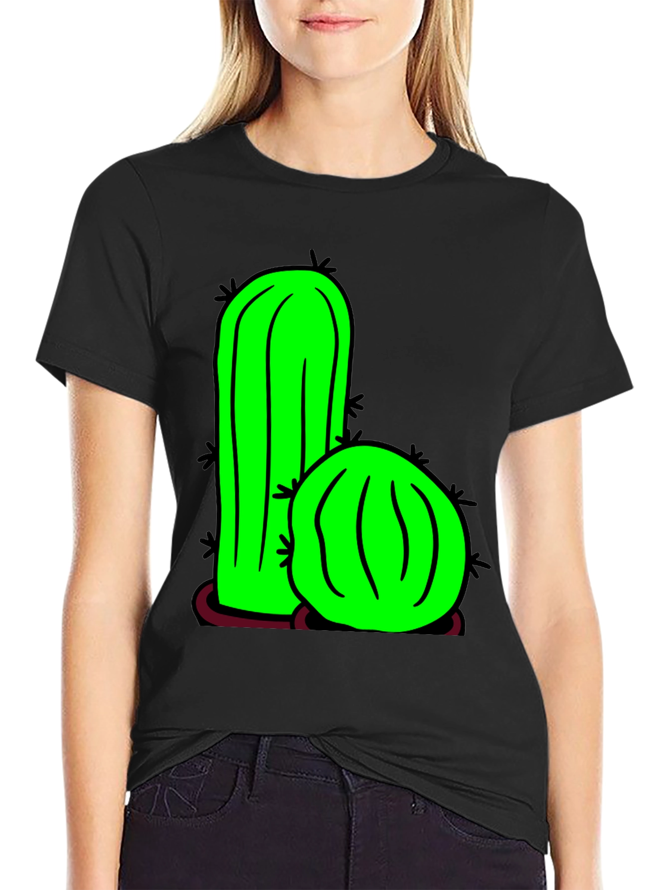 Black Cactus Graphic Tee - Fun Novelty T-Shirt view 2