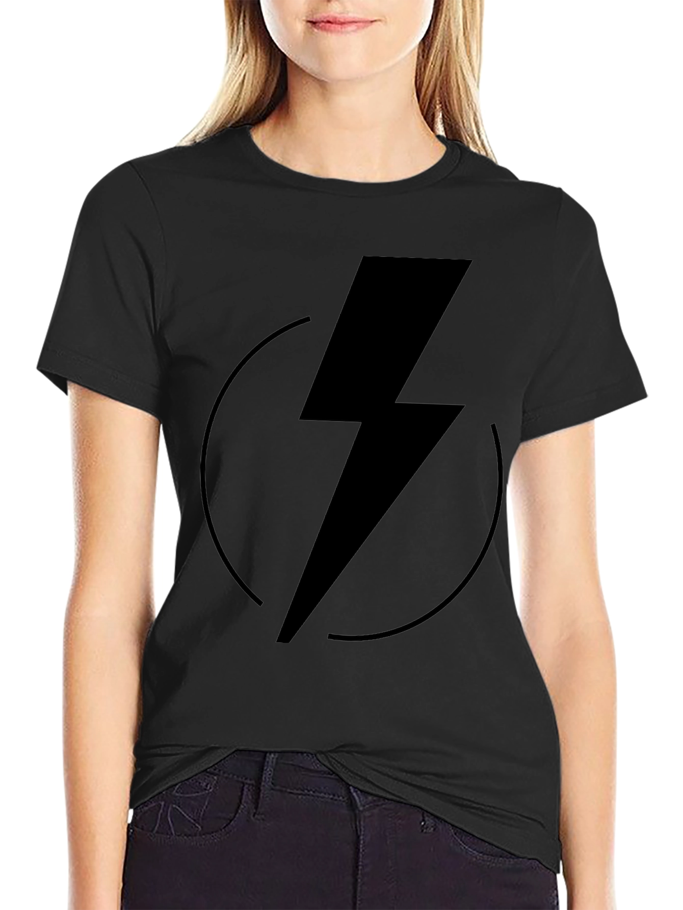 Black Lightning Bolt Graphic Tee - Modern Black T-Shirt view 2