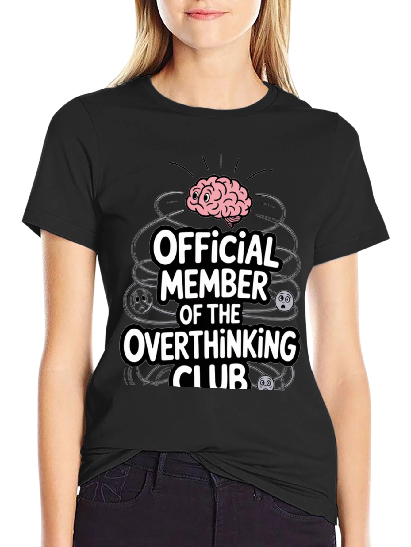 Black Overthinking Club T-Shirt - Funny Mental Health Tee view 2