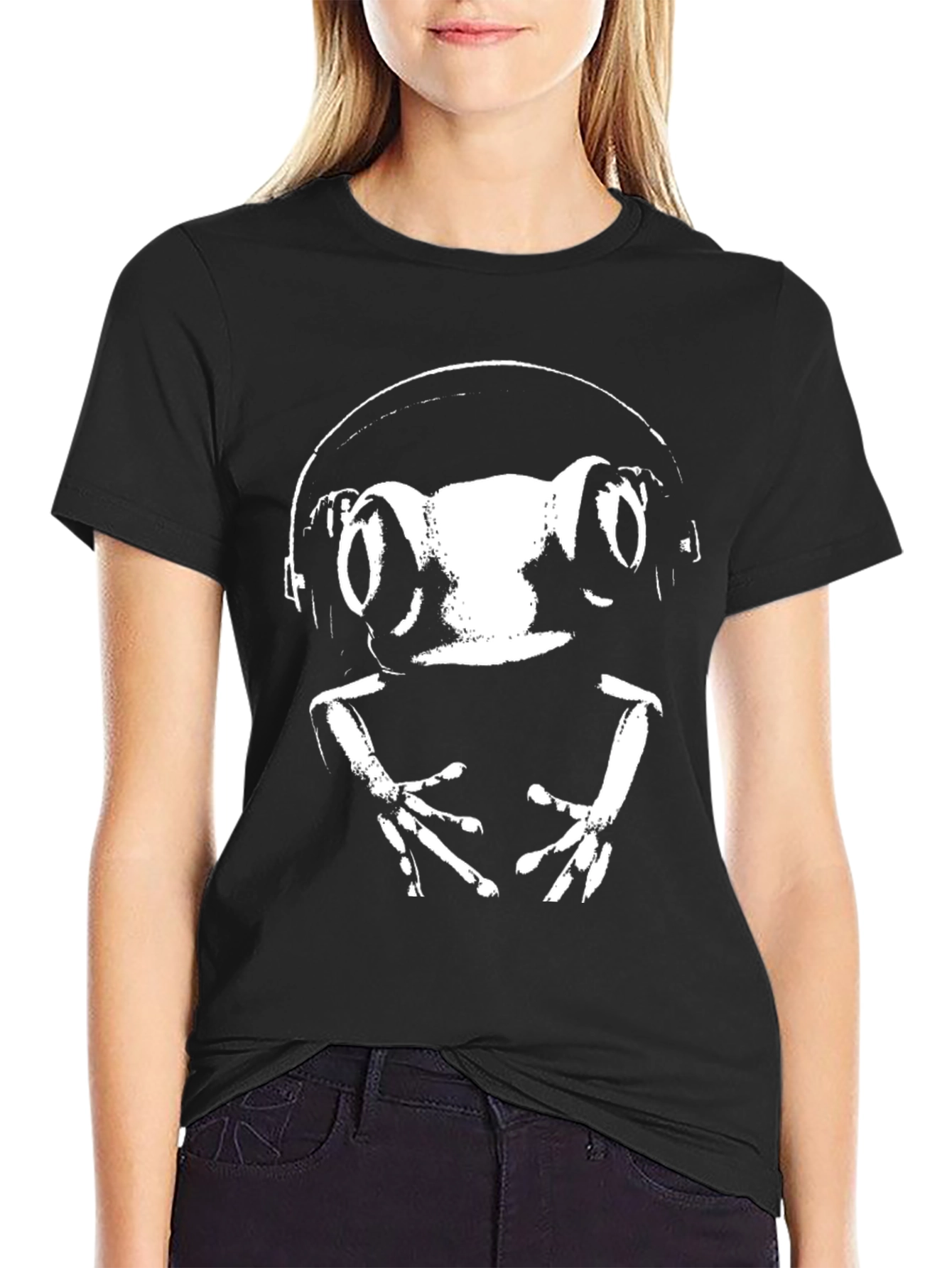 Black DJ Frog T-Shirt - Cool Graphic Tee view 2