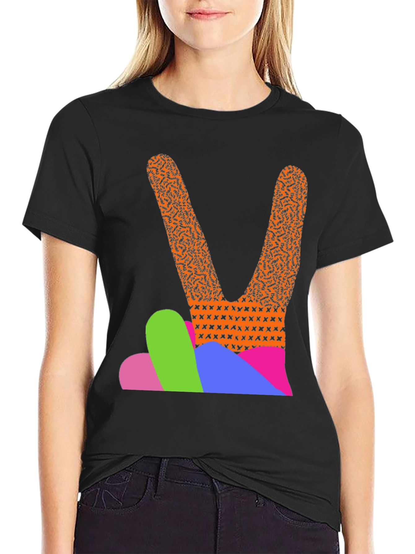 Black Peace Hand Graphic Tee - Retro Style view 2