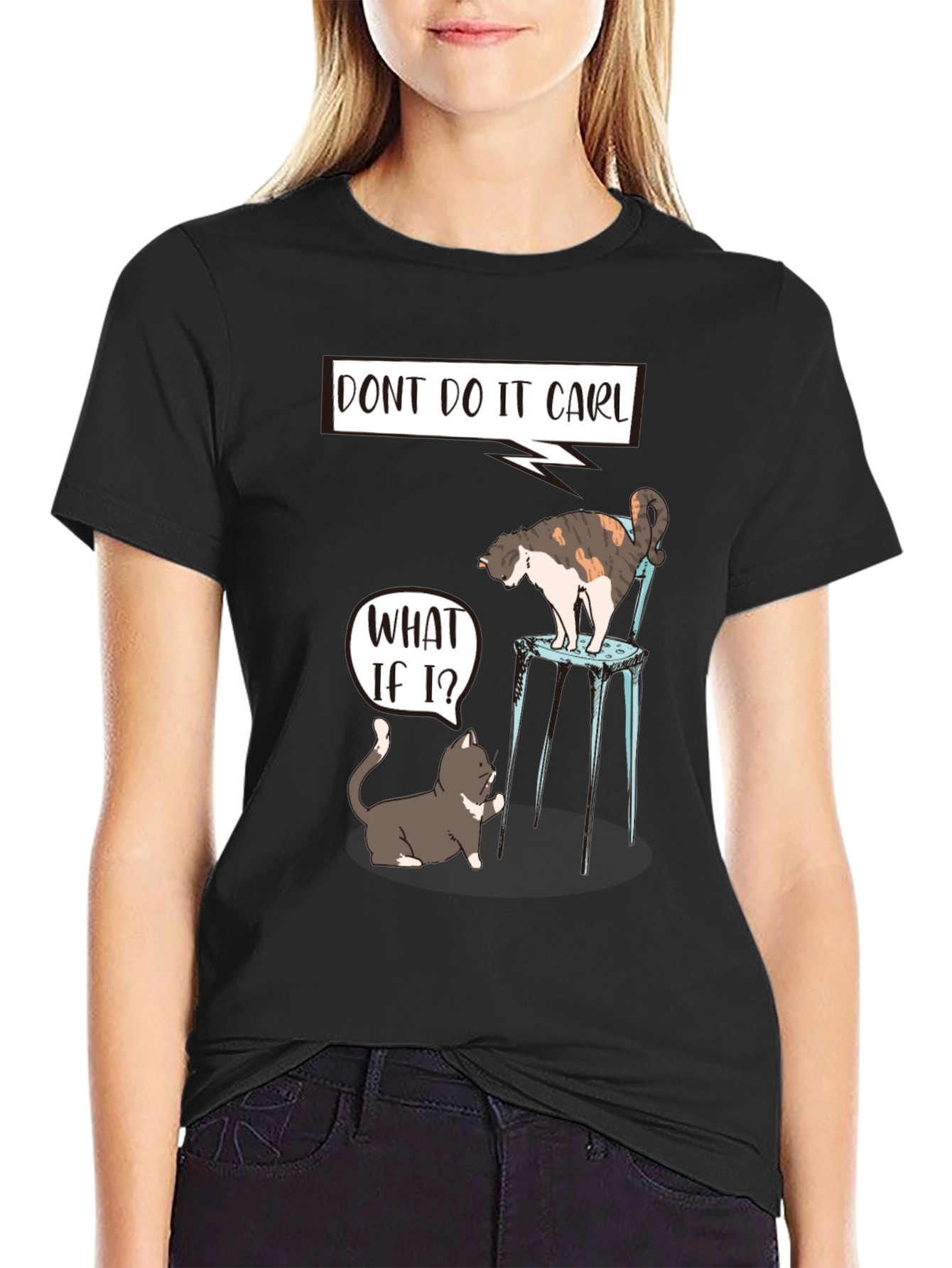 Black Funny Cat "Don't Do It Carl" Graphic Tee view 2