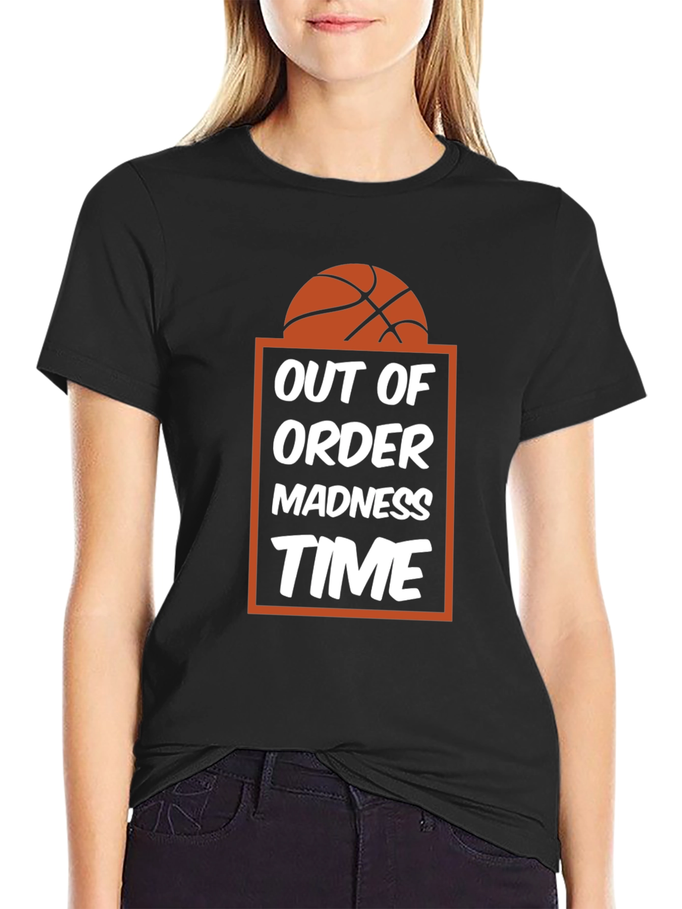 Black Out of Order Madness Time Basketball T-Shirt view 2