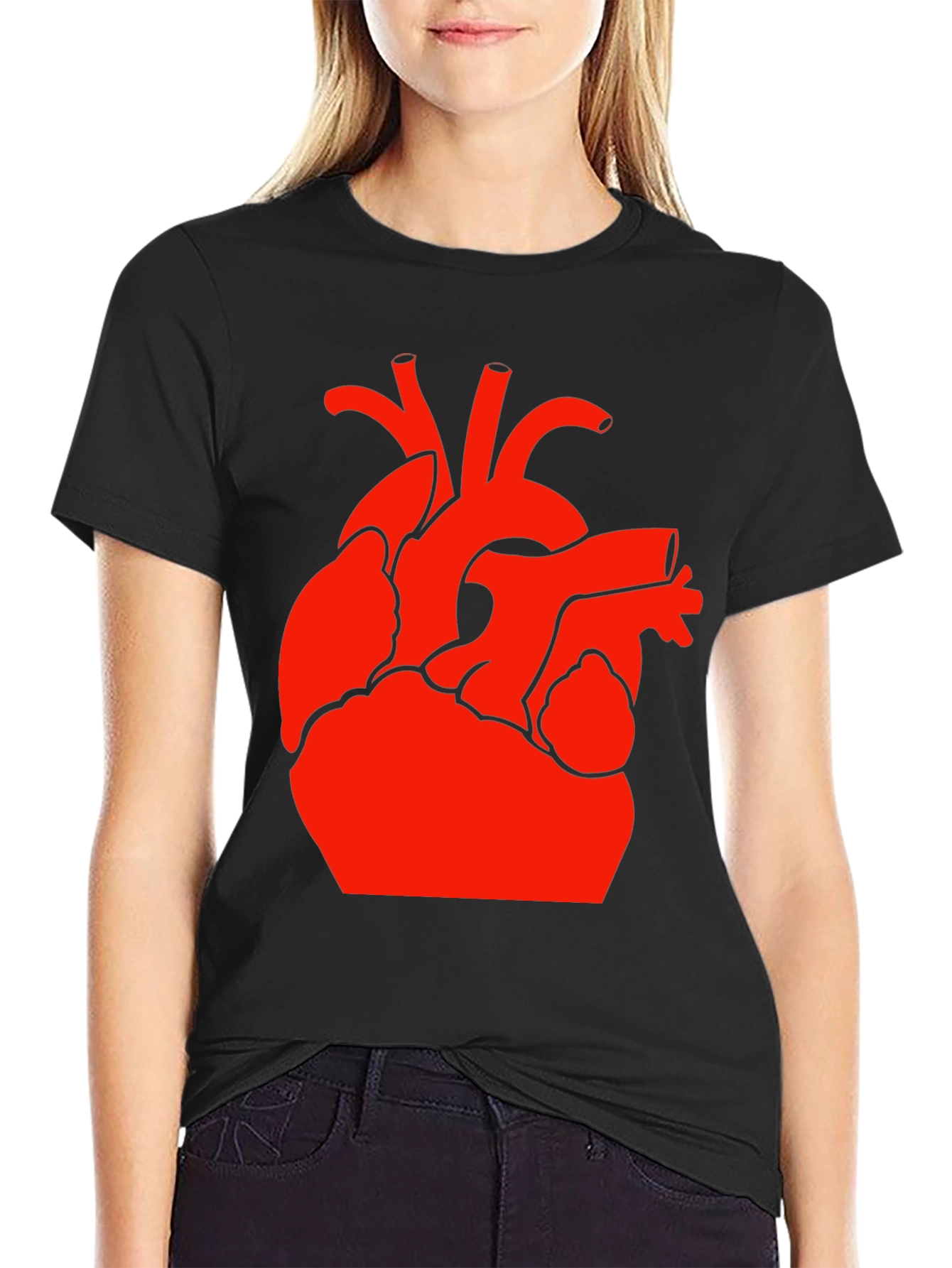 Black Red Heart Graphic Black T-Shirt view 2