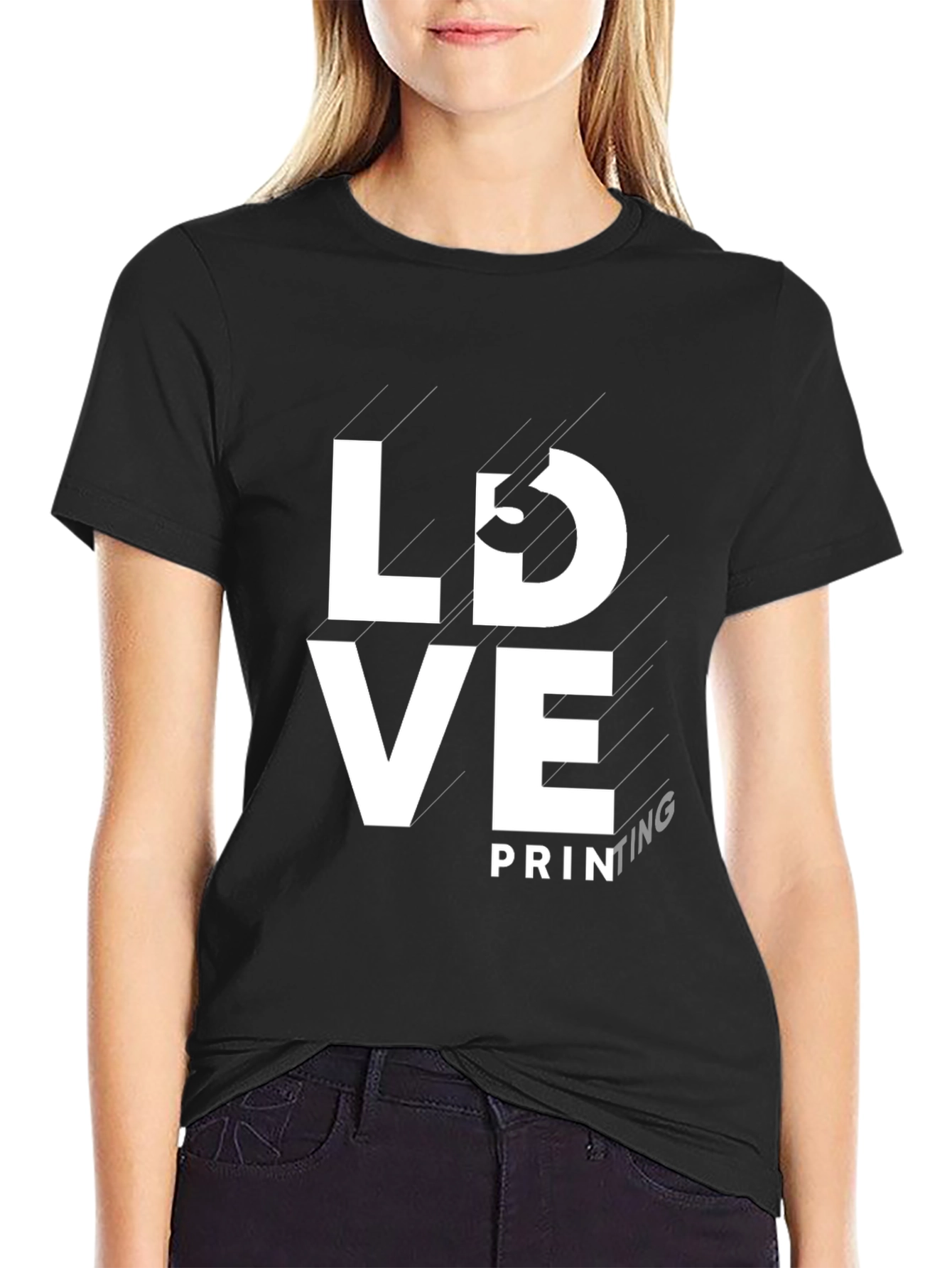 Black Love Printing Black Tee - Stylish Graphic T-Shirt view 2