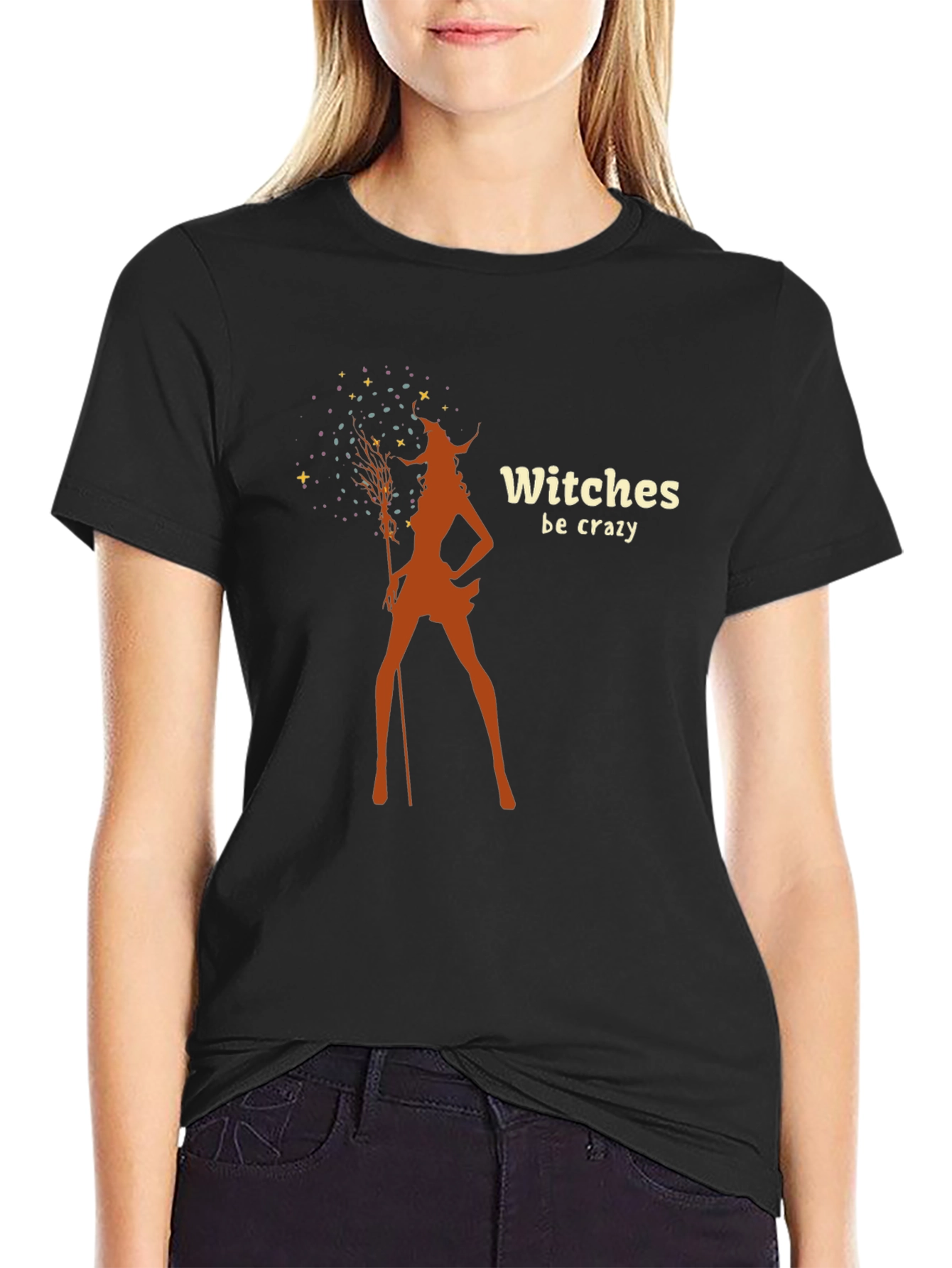 Black Witches Be Crazy Graphic Tee - Black Cotton T-Shirt view 2