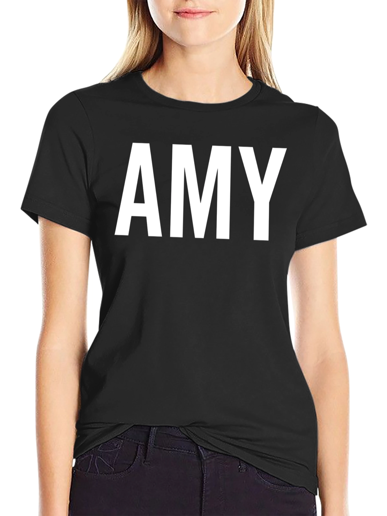Black Personalized "Amy" Black Cotton Graphic Tee view 2