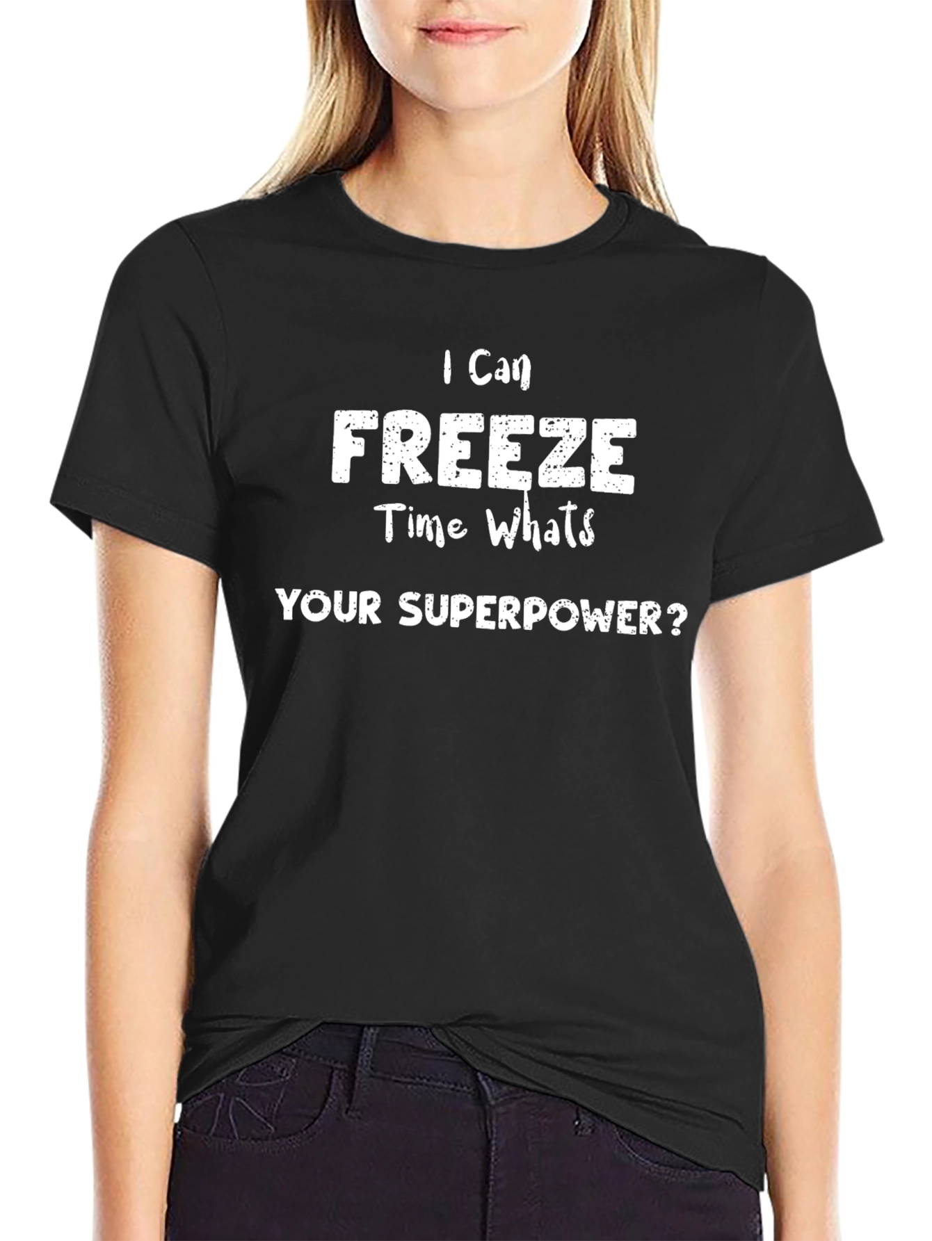Black Funny I Can Freeze Time T-Shirt - Superpower Graphic Tee view 2