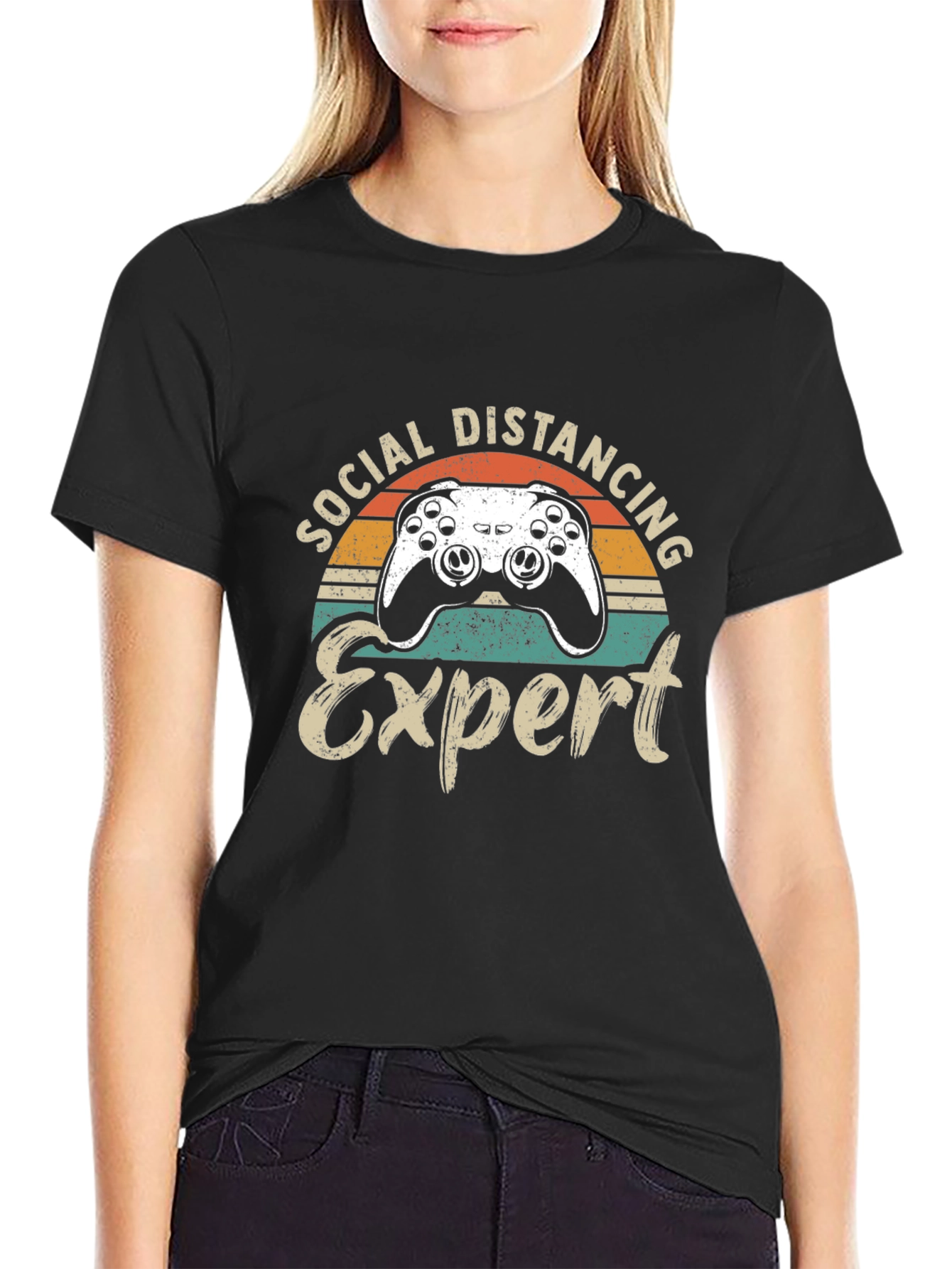 Black Social Distancing Expert Gamer T-Shirt view 2
