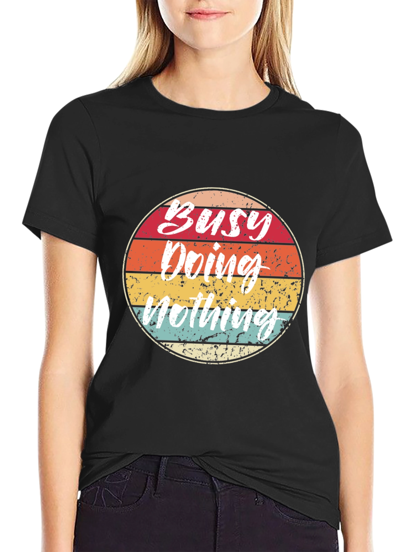Black Busy Doing Nothing Retro Graphic Tee view 2