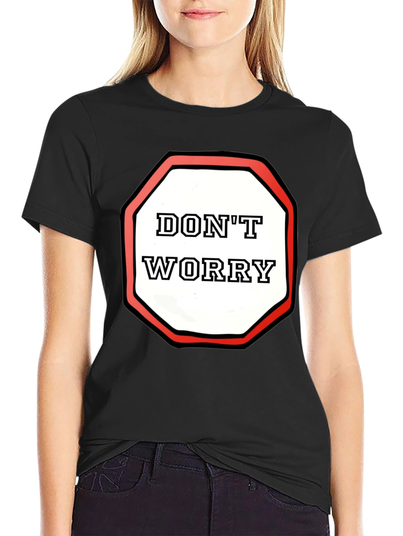 Black Don't Worry Graphic Tee - Black Cotton Comfort view 2