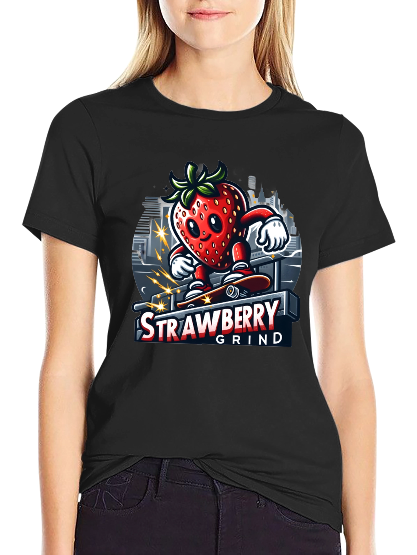 Black Strawberry Grind T-Shirt - Cool Graphic Tee view 2