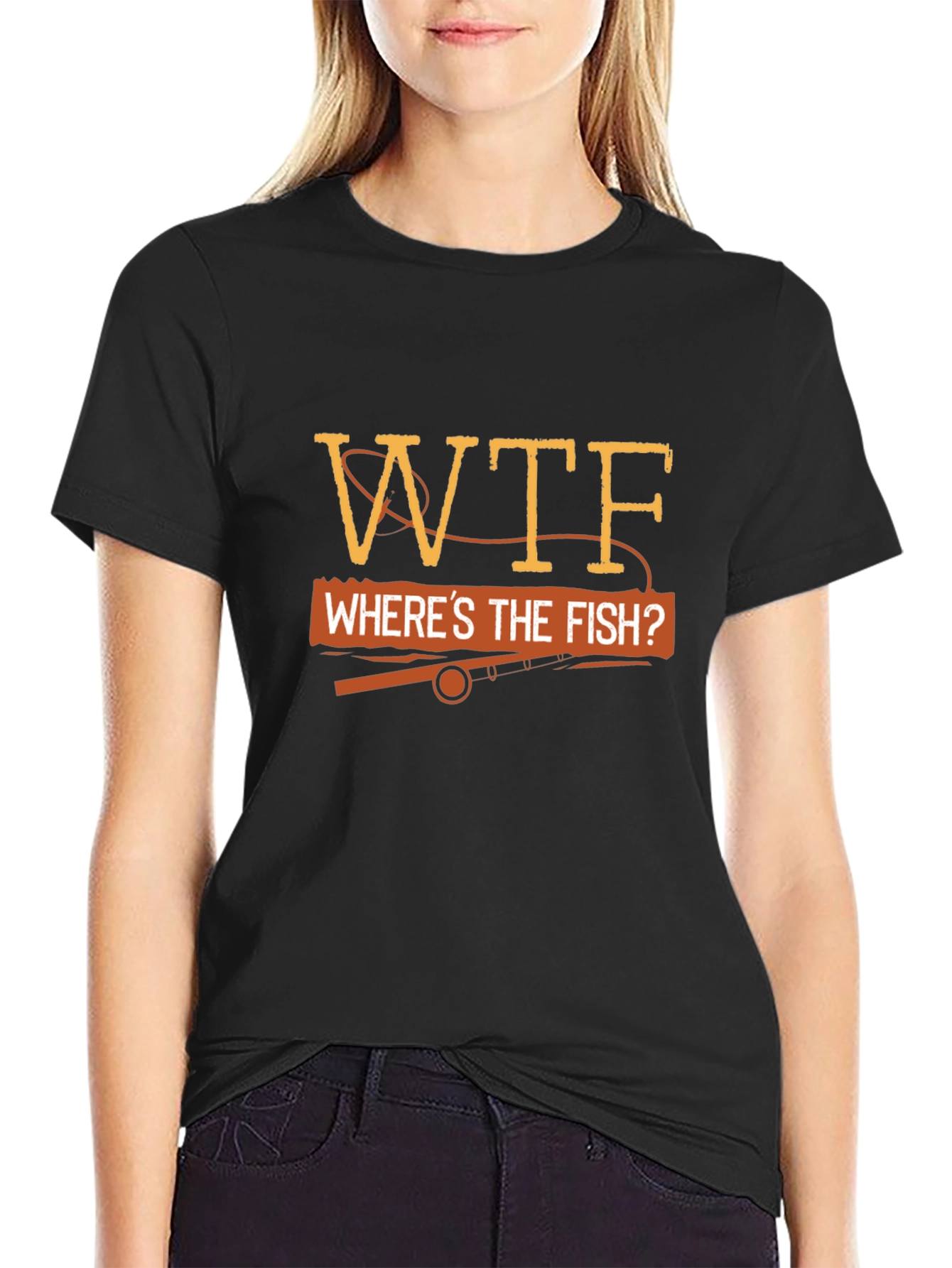 Black WTF Where's The Fish? Fishing T-Shirt view 2