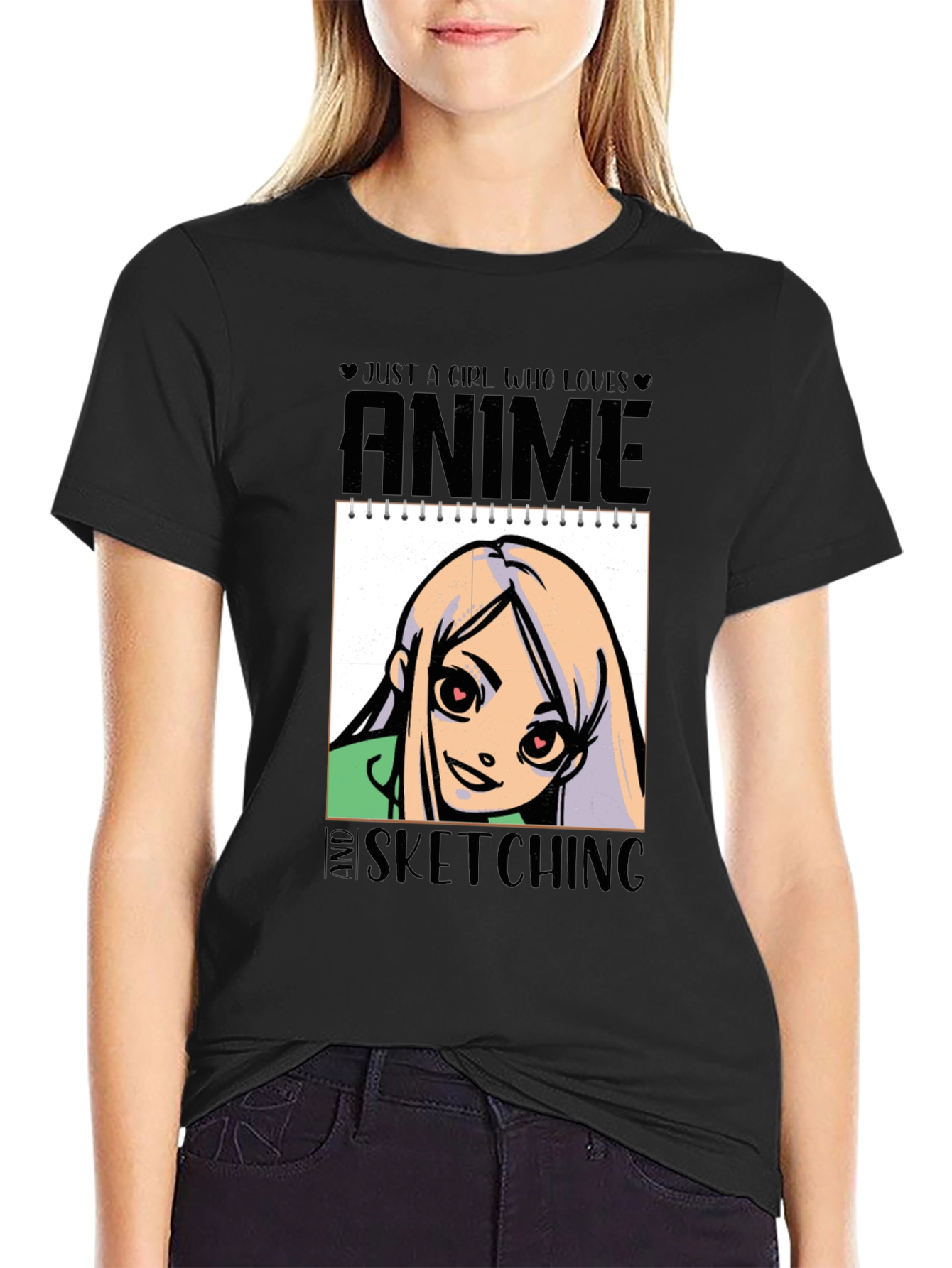 Black Anime and Sketching Girl's T-Shirt view 2