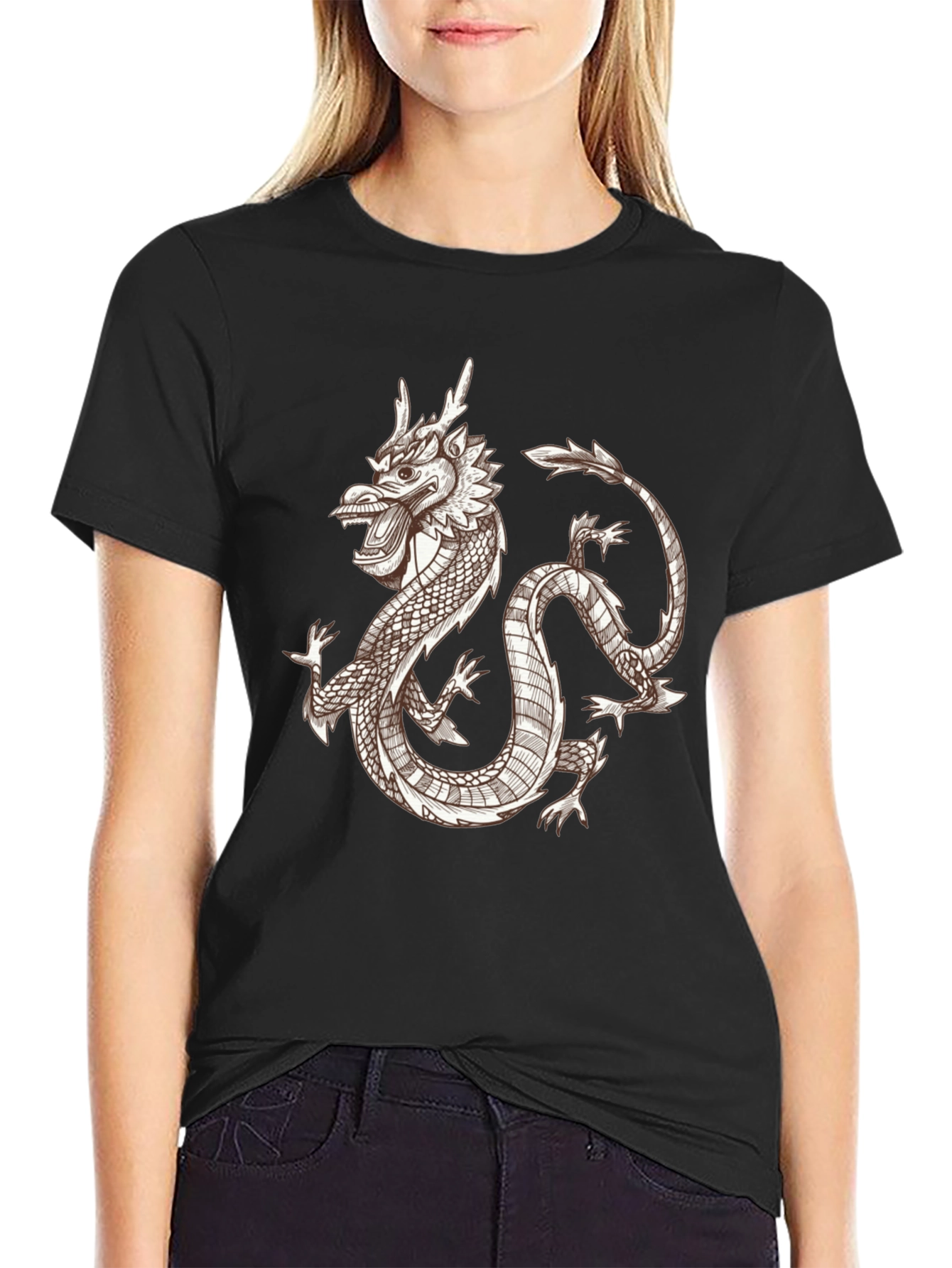 Black Dragon Graphic Tee - Black Crew Neck Short Sleeve Shirt view 2