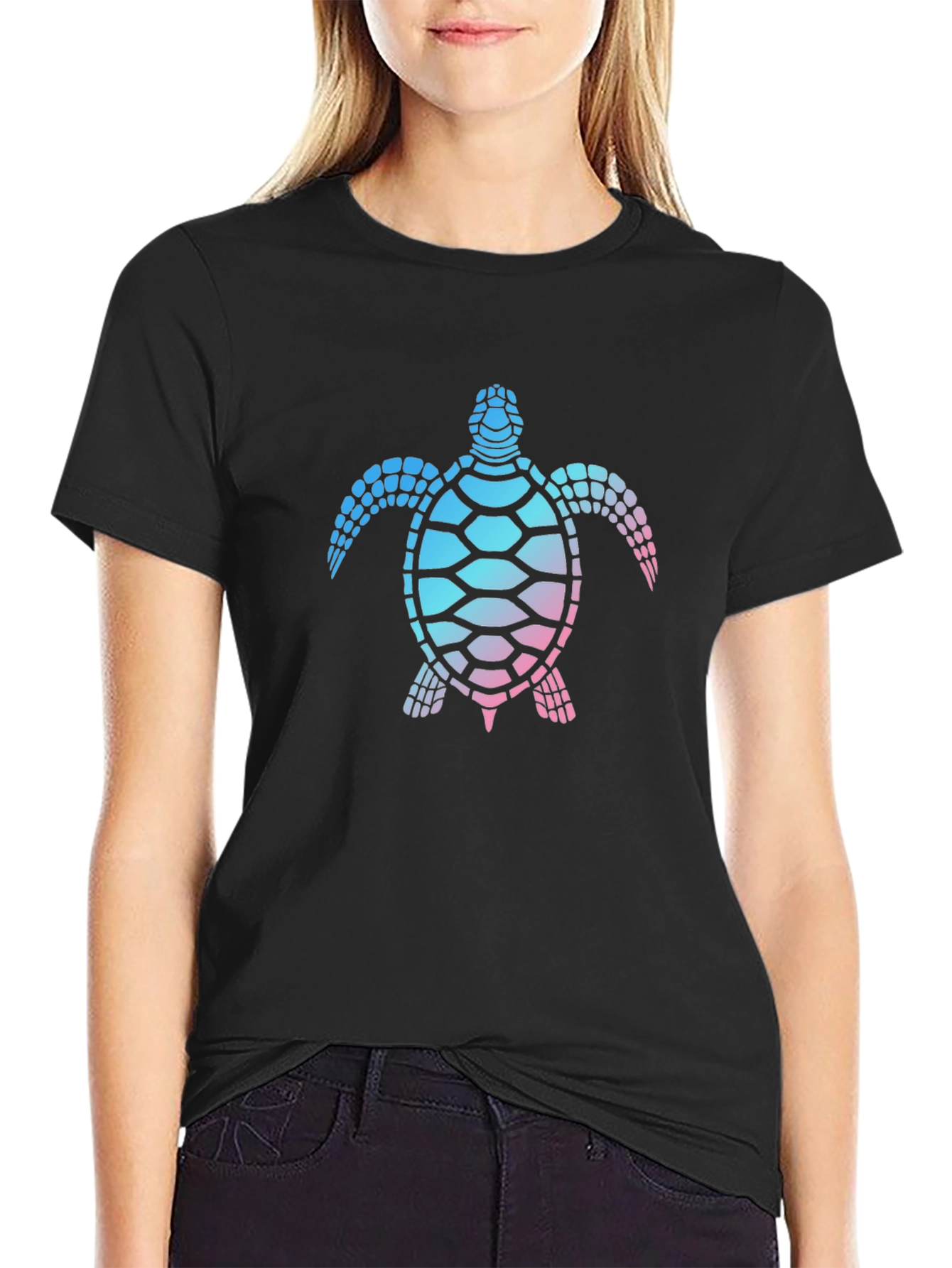 Black Sea Turtle Graphic Tee - Black Cotton T-Shirt view 2