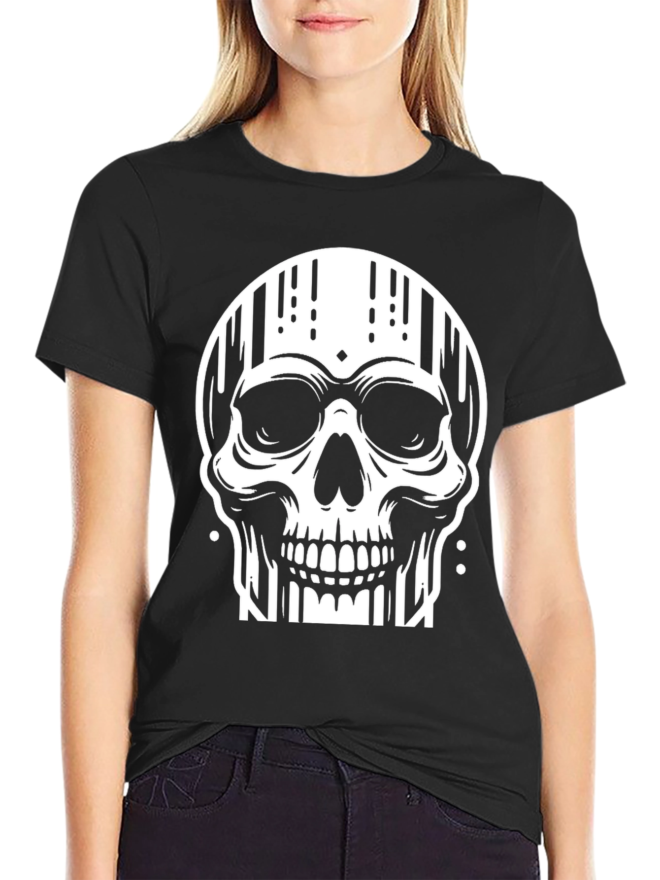 Black Edgy Skull Graphic Tee - Stylish Black Cotton T-Shirt view 2