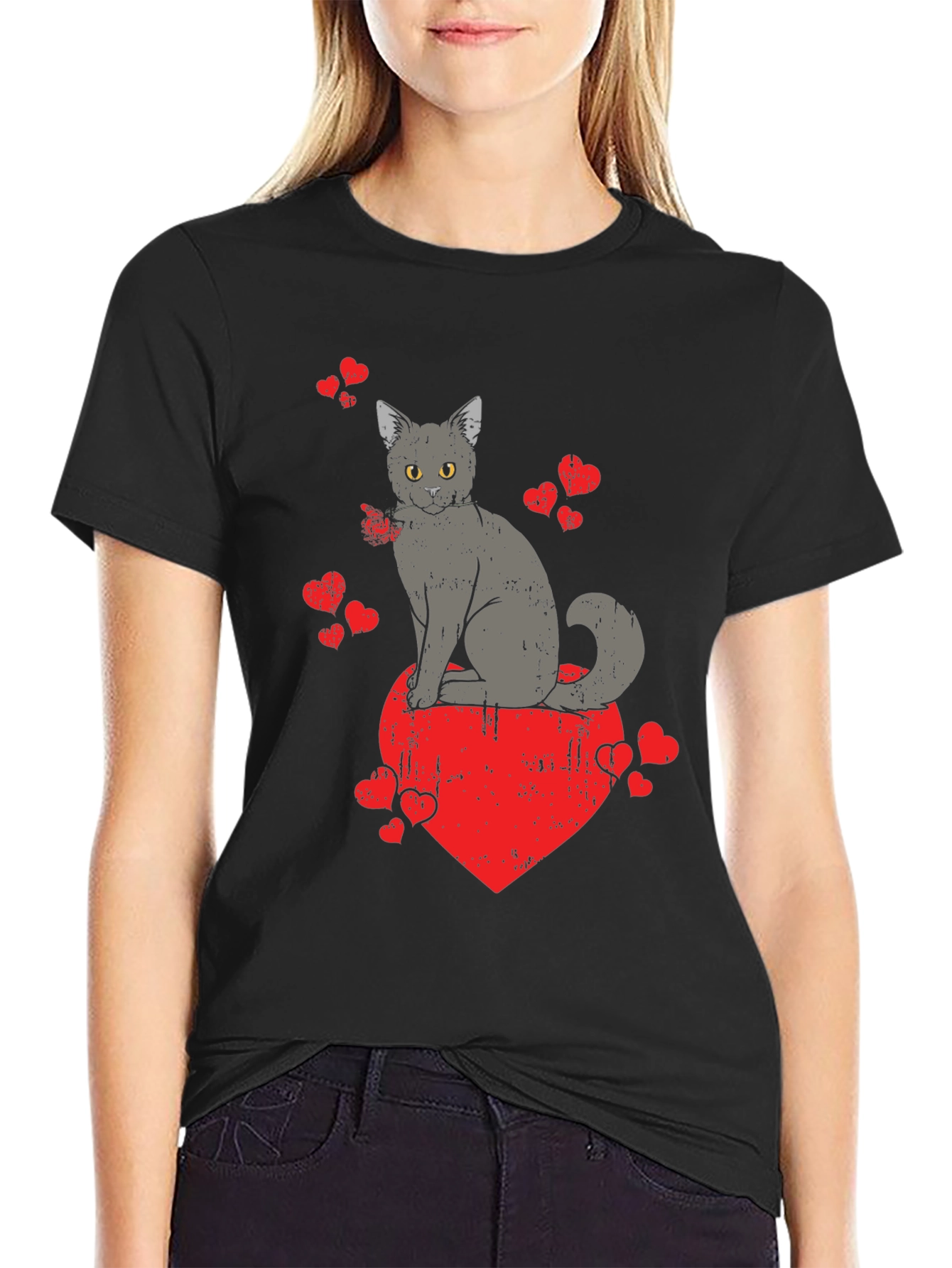 Black Cat Heart Valentine's Day Graphic T-Shirt view 2