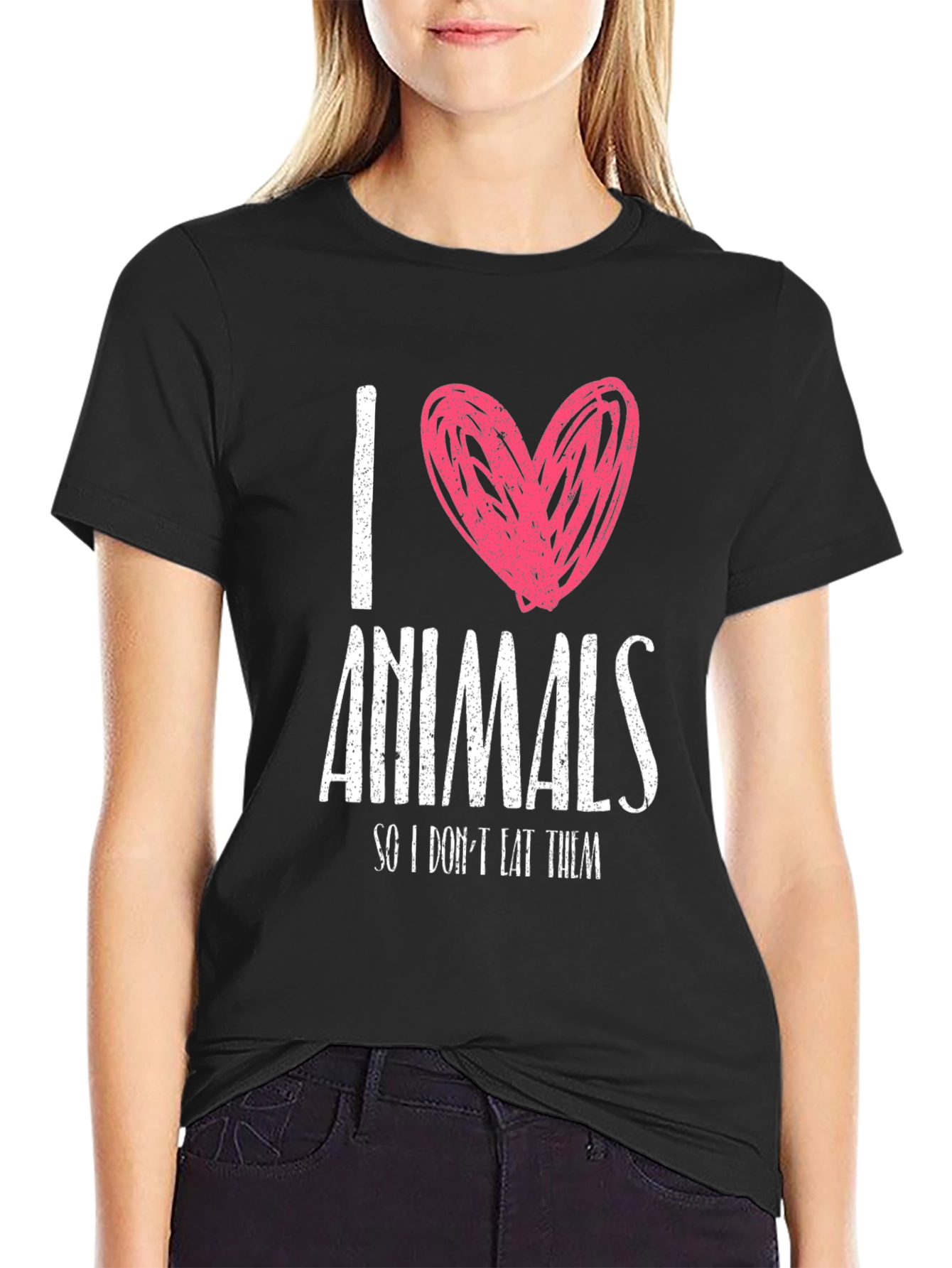 Black I Love Animals T-Shirt - Vegan Tee view 2