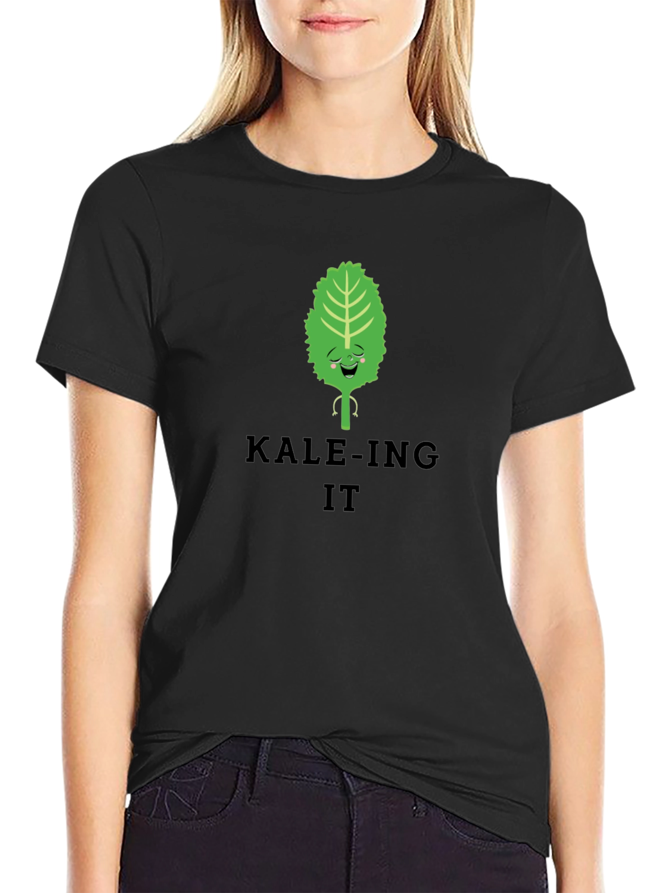 Black Kale-ing It T-Shirt - Funny Vegan Shirt view 2