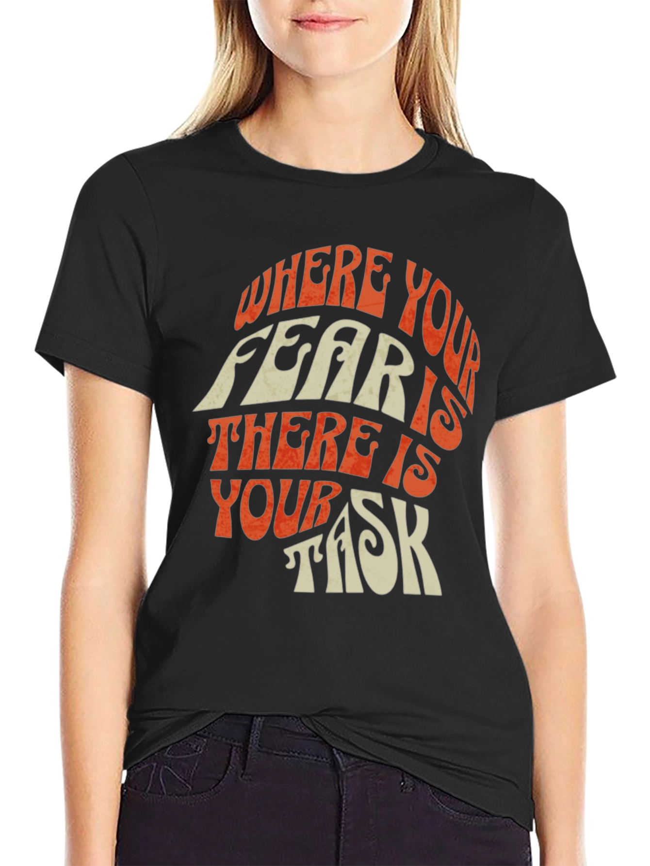 Black Motivational Graphic Tee: Where Your Fear Is view 2