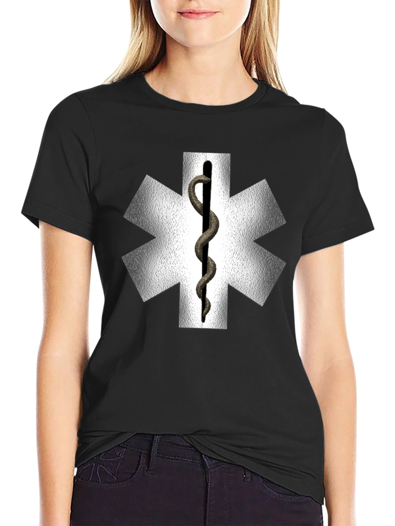 Black Star of Life Medical Symbol Black T-Shirt view 2