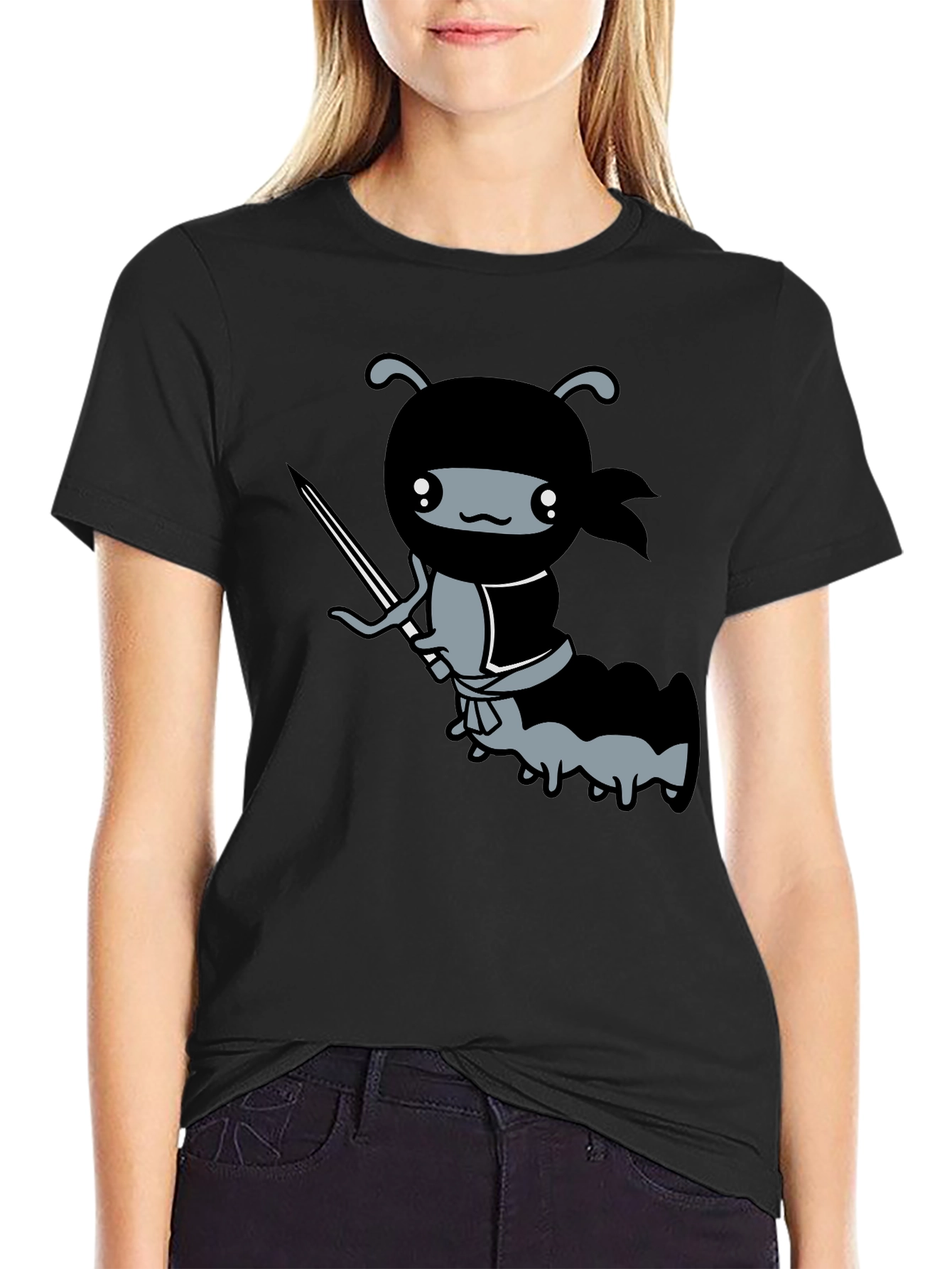 Black Ninja Caterpillar T-Shirt - Soft Cotton Tee view 2