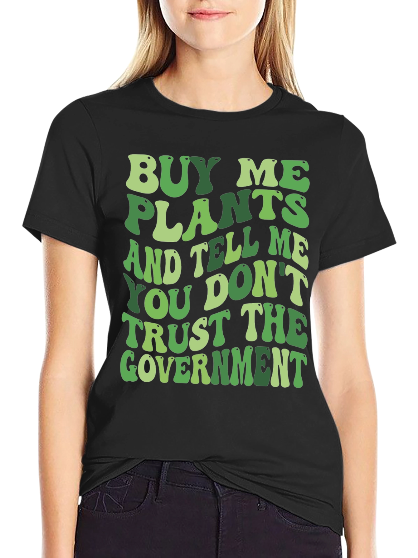 Black Buy Me Plants Funny Graphic Tee view 2