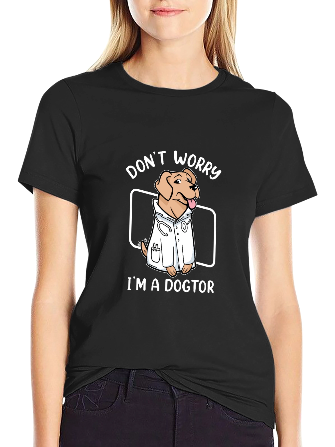 Black Funny Dogtor T-Shirt - Don't Worry, I'm a Dogtor! view 2