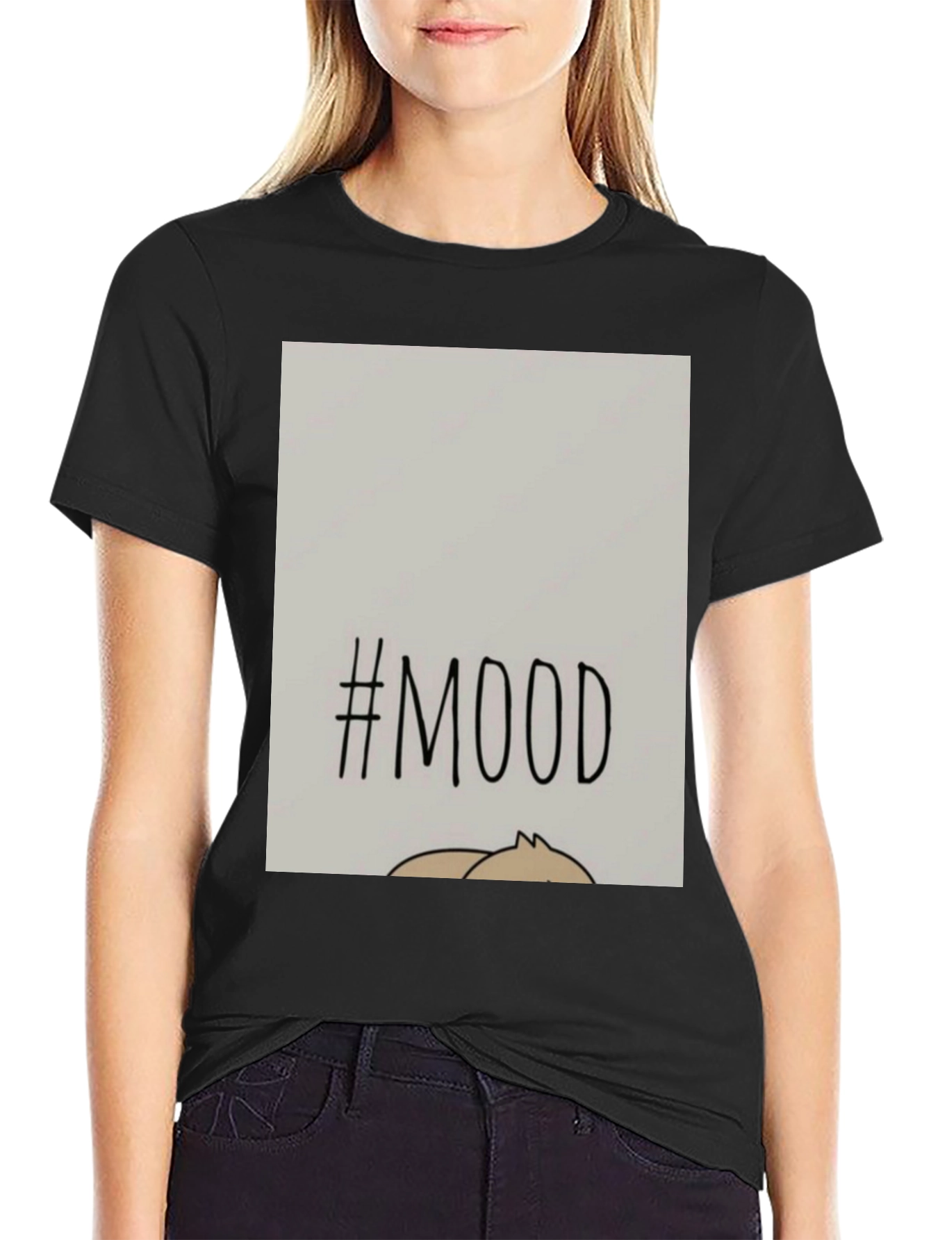 Black #MOOD Graphic Tee - Relaxed Fit, Black Cotton Blend view 2
