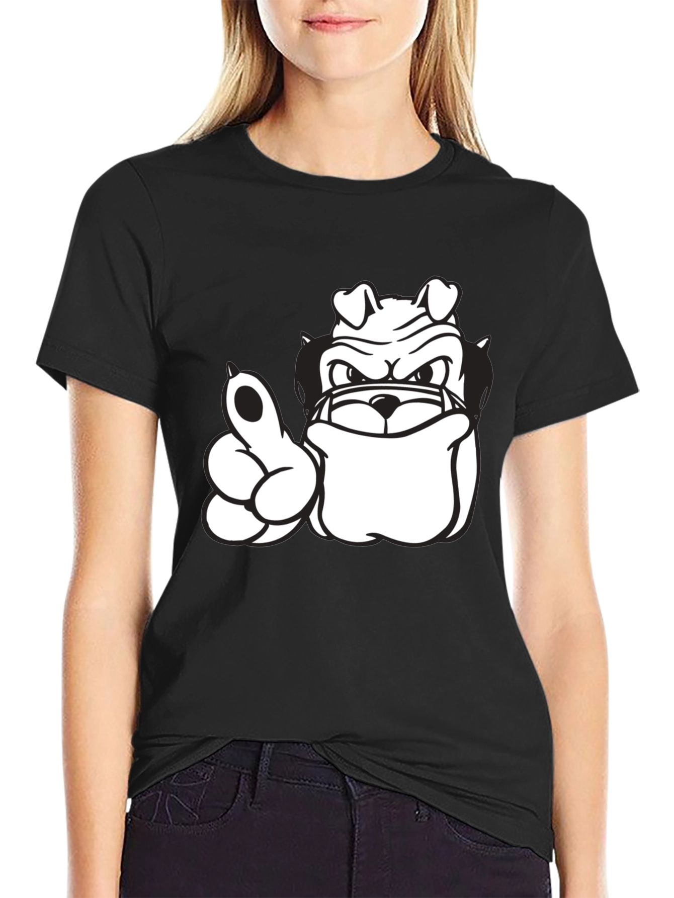 Black Bulldog Graphic Tee - Black Cotton T-Shirt view 2