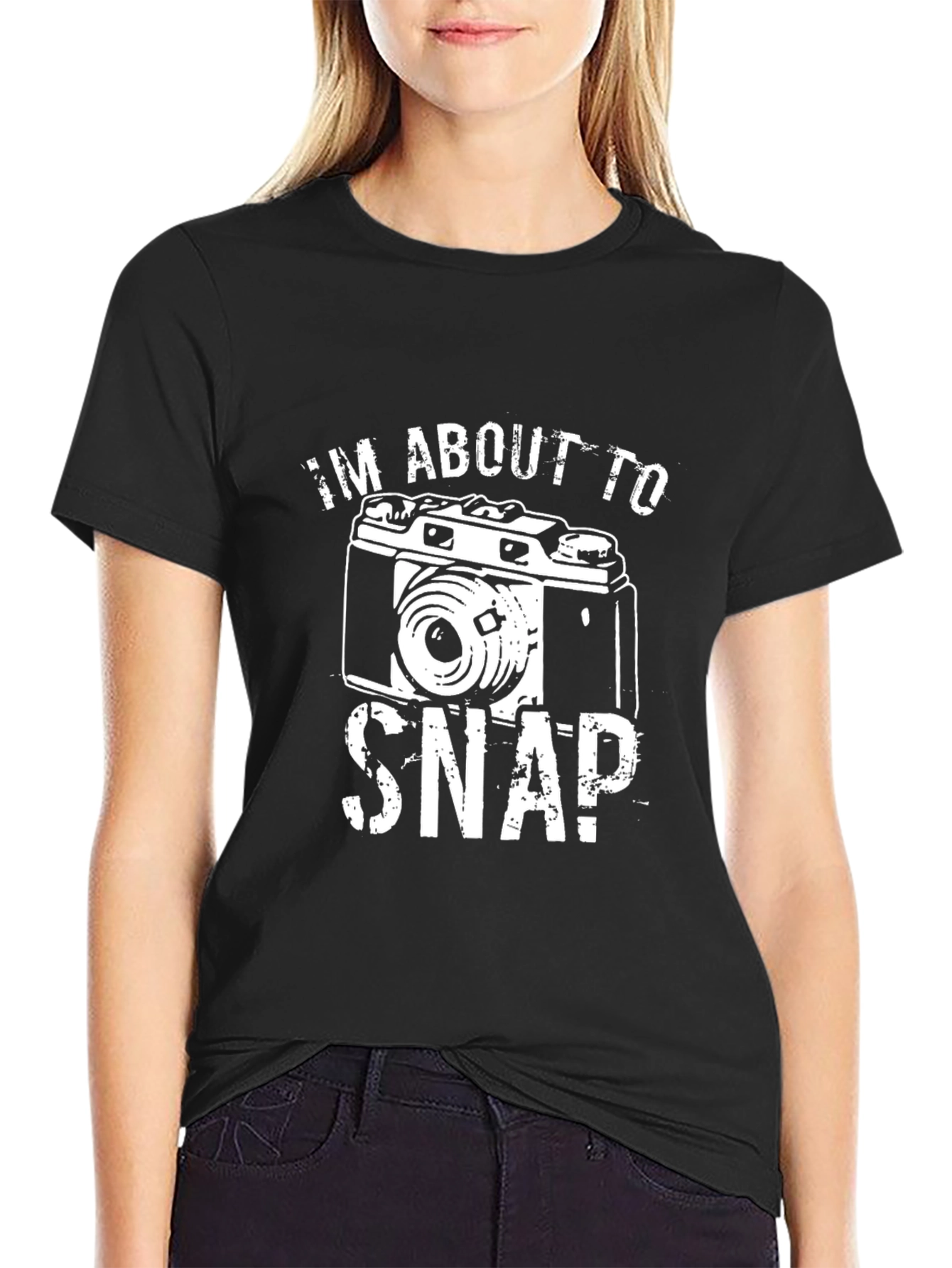 Black I'm About To Snap! Camera Graphic T-Shirt view 2