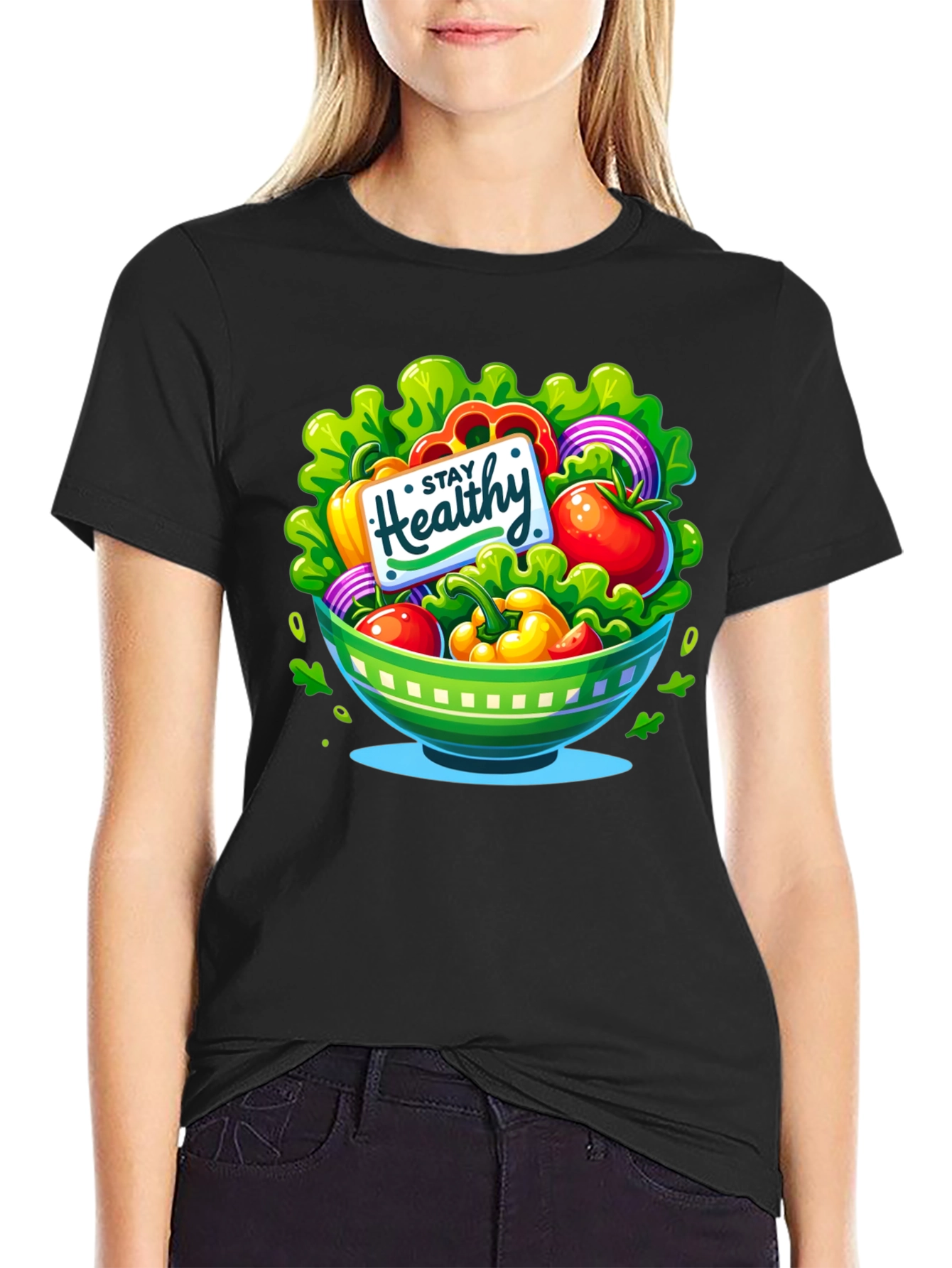 Black Stay Healthy Salad Bowl Graphic Tee view 2