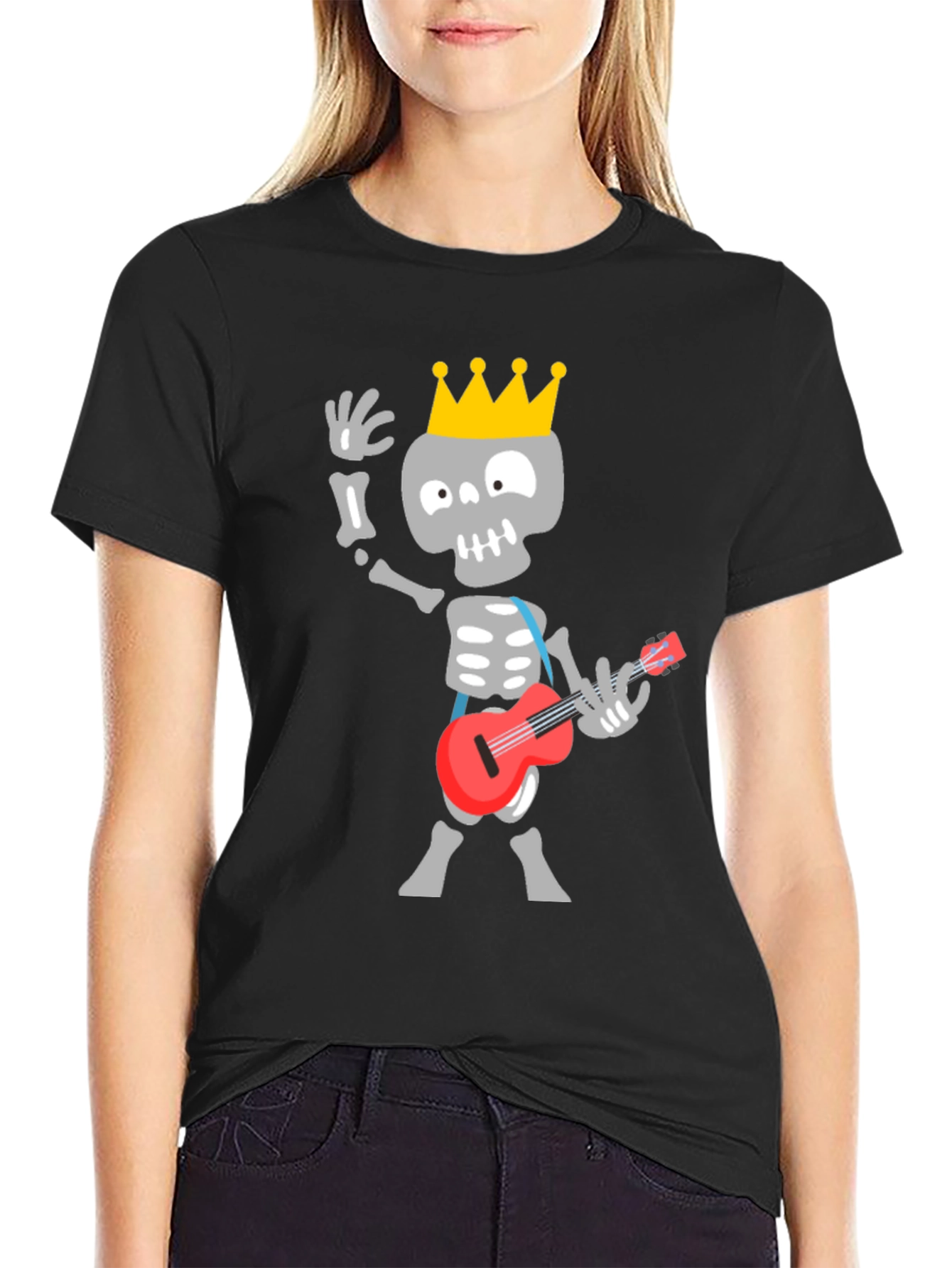 Black Skeleton King Guitar Player Black T-Shirt view 2