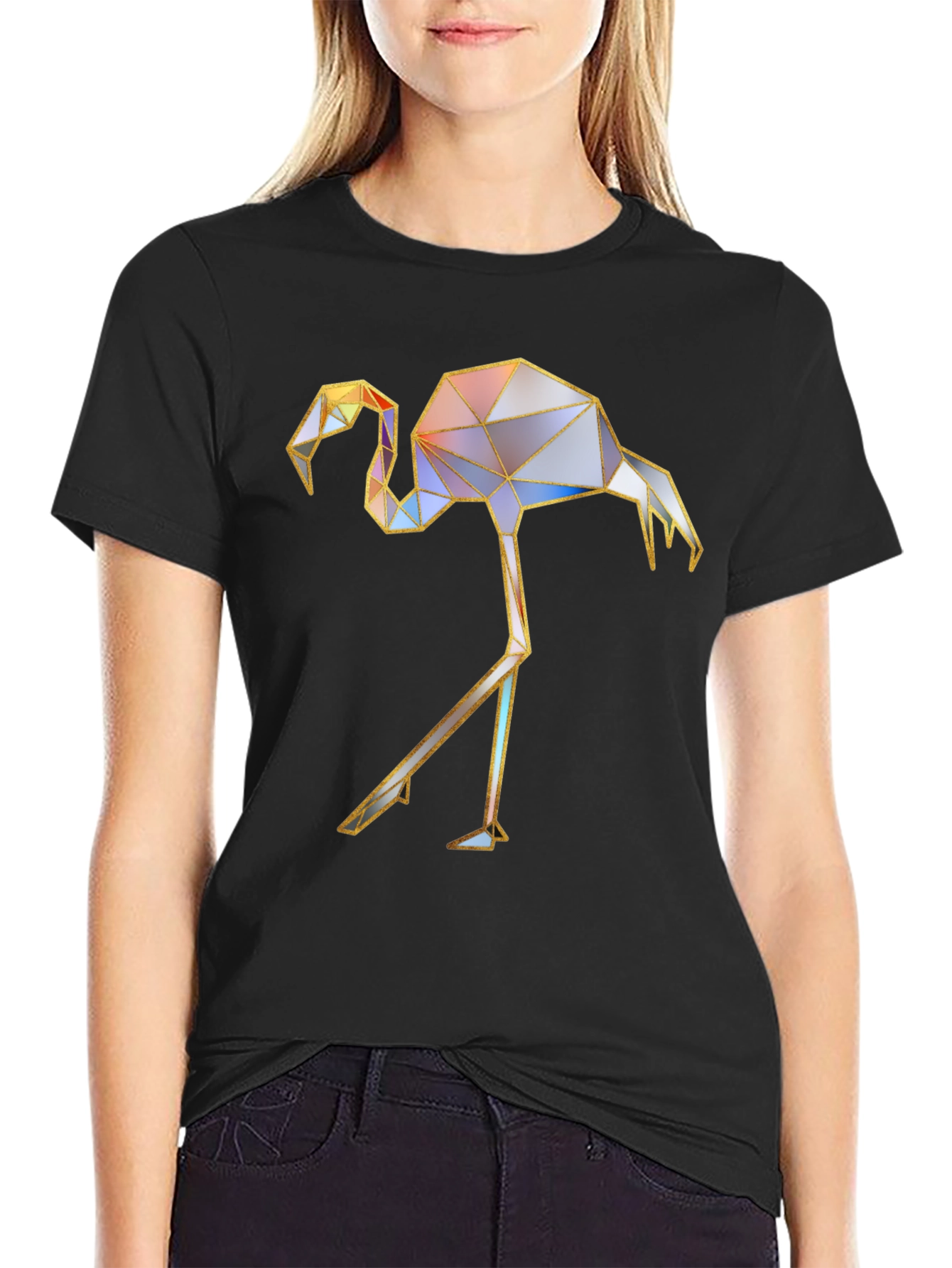 Black Geometric Flamingo Graphic T-Shirt view 2