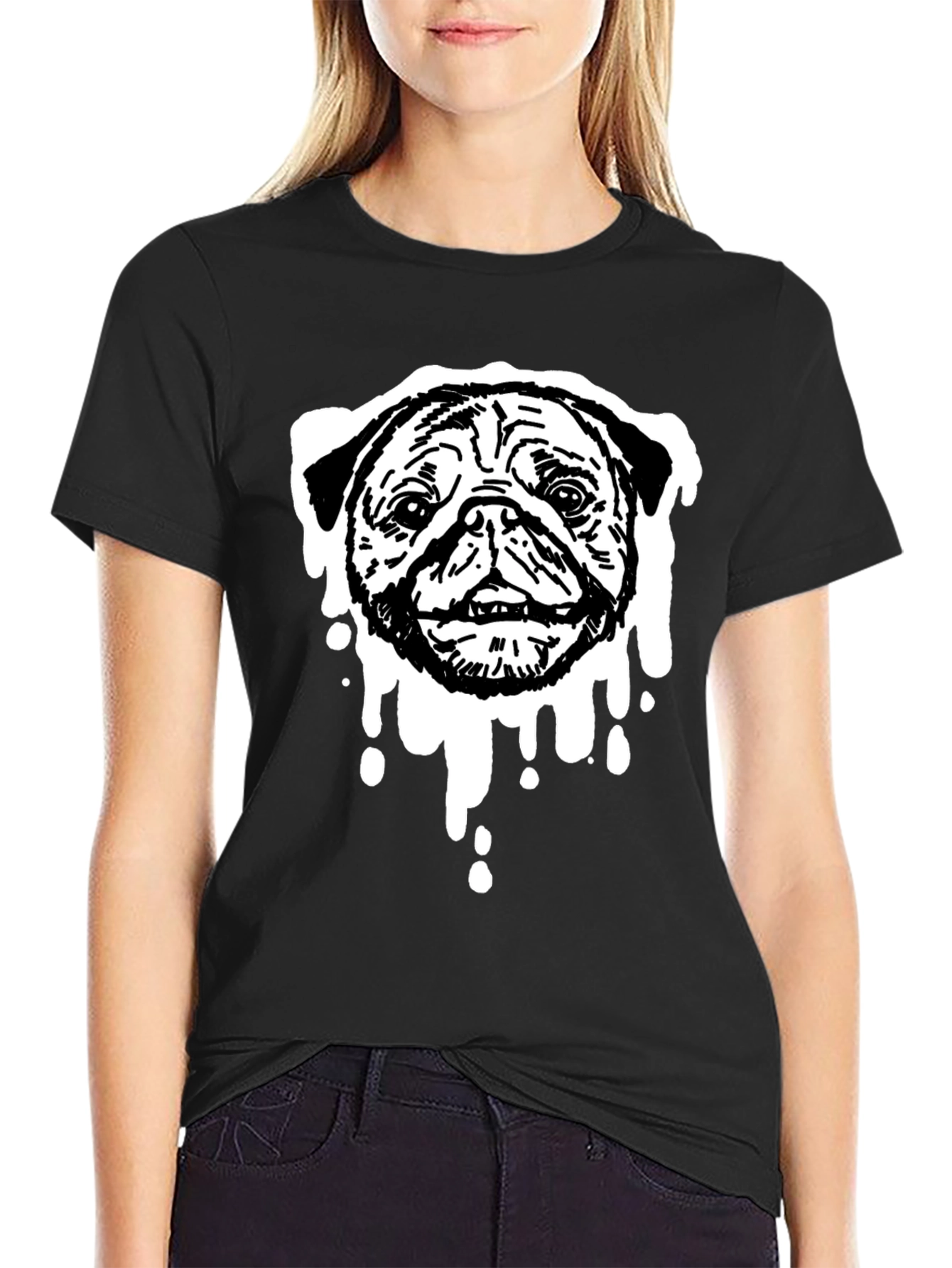 Black Pug Drip Graphic Tee - Black Cotton Blend view 2