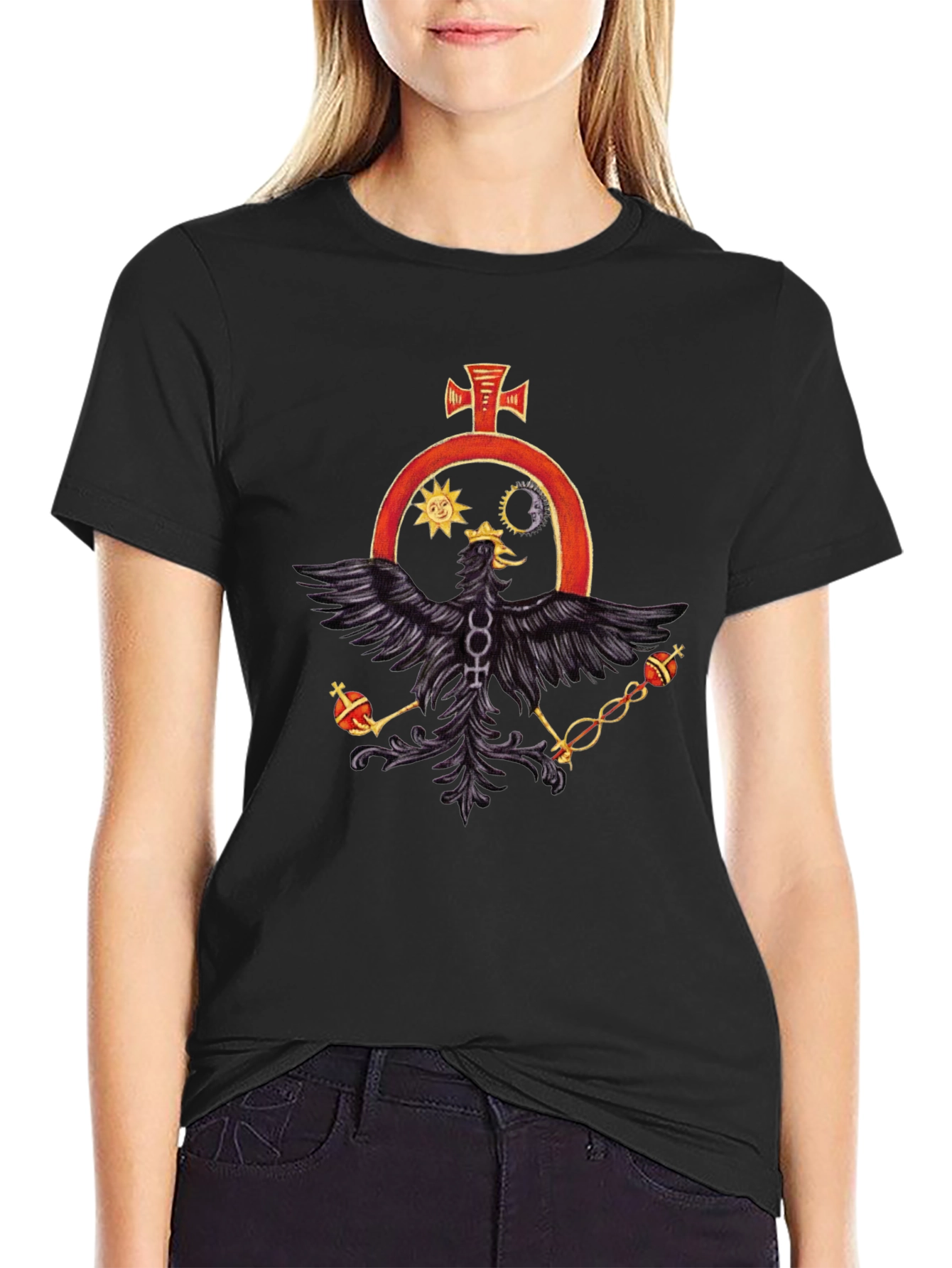 Black Black T-Shirt with Alchemical Symbol Eagle Design view 2