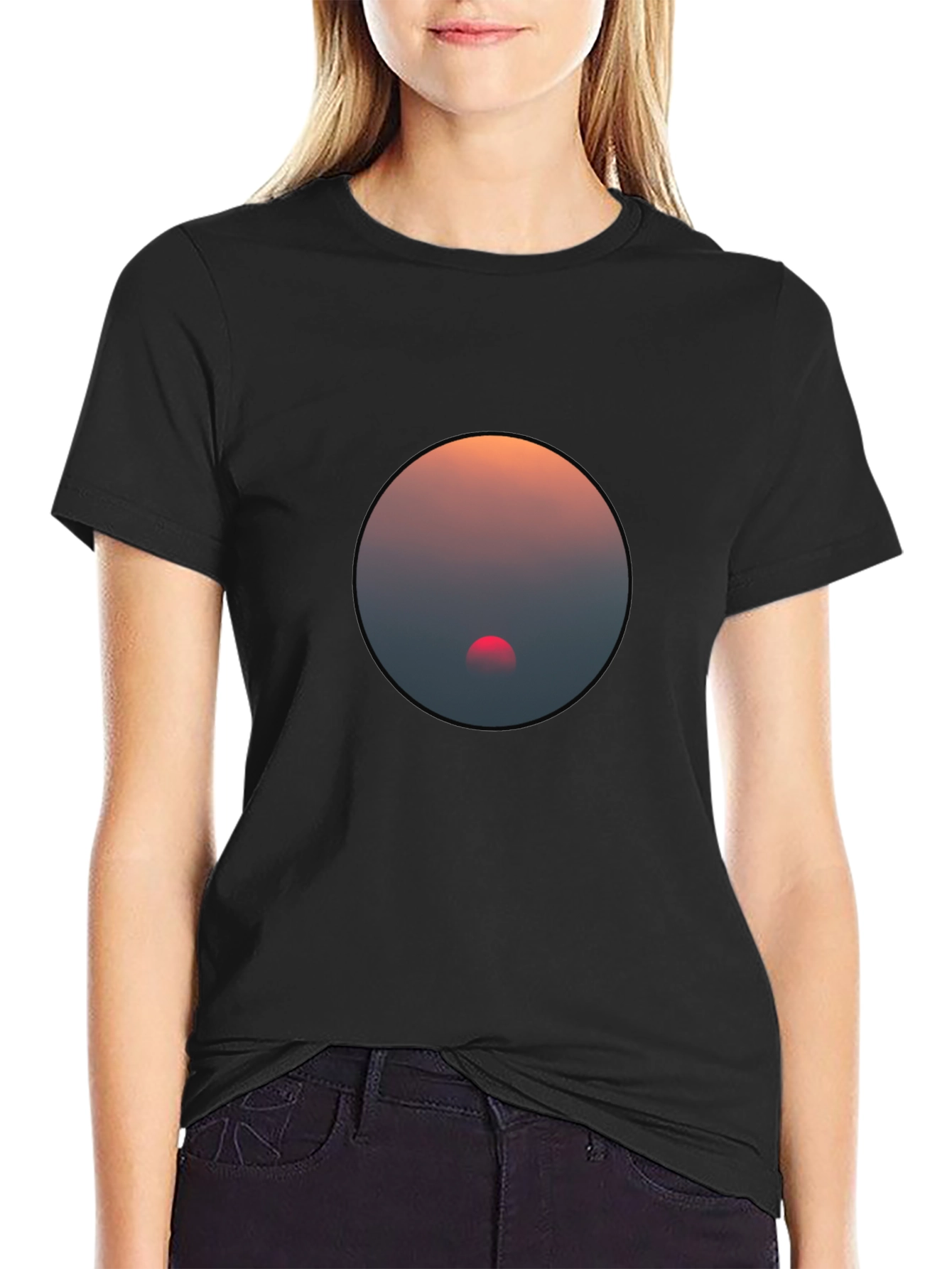 Black Sunset Circle Graphic Black T-Shirt view 2