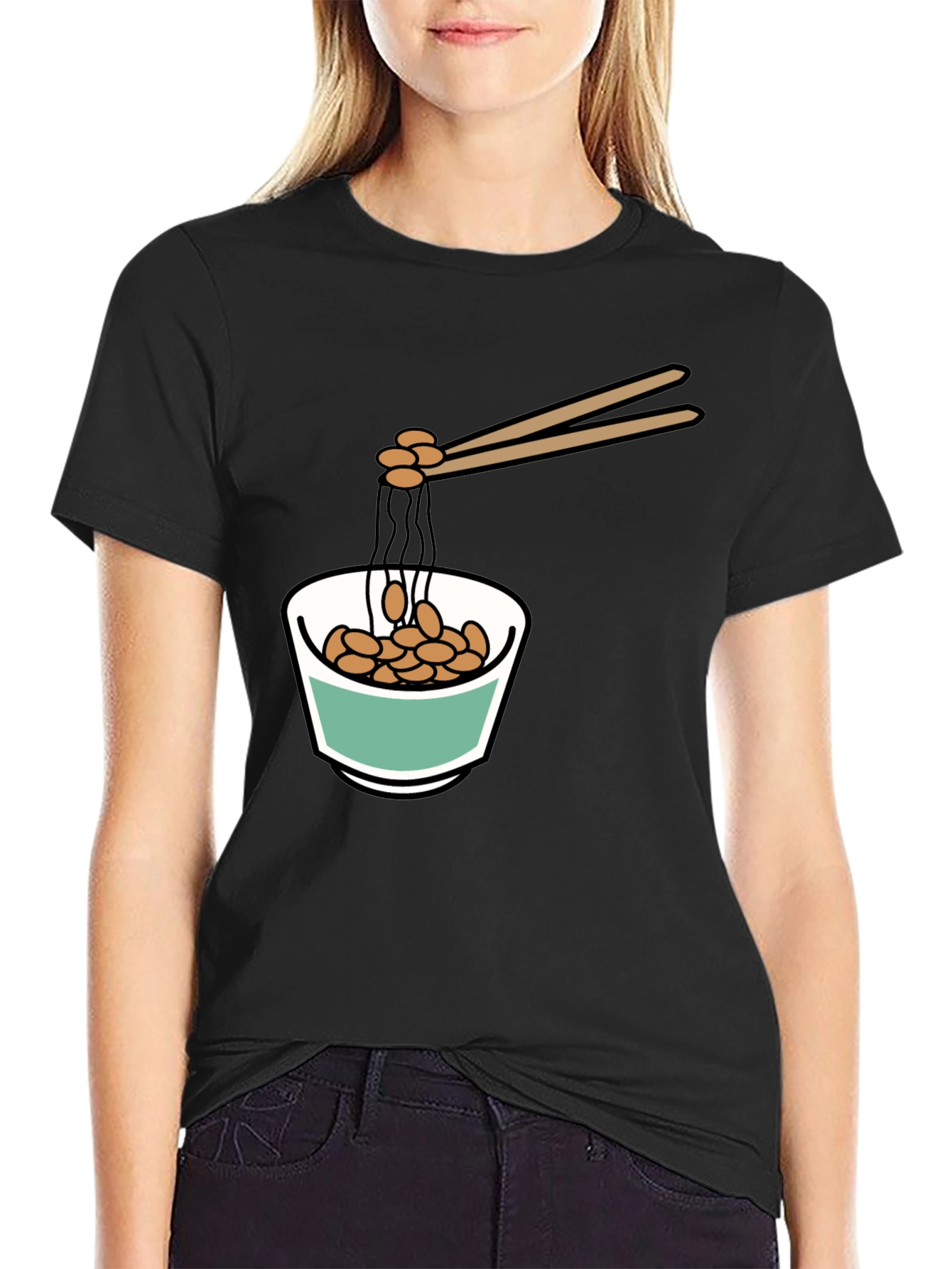 Black Natto Bowl Graphic Tee - Funny Foodie Shirt view 2