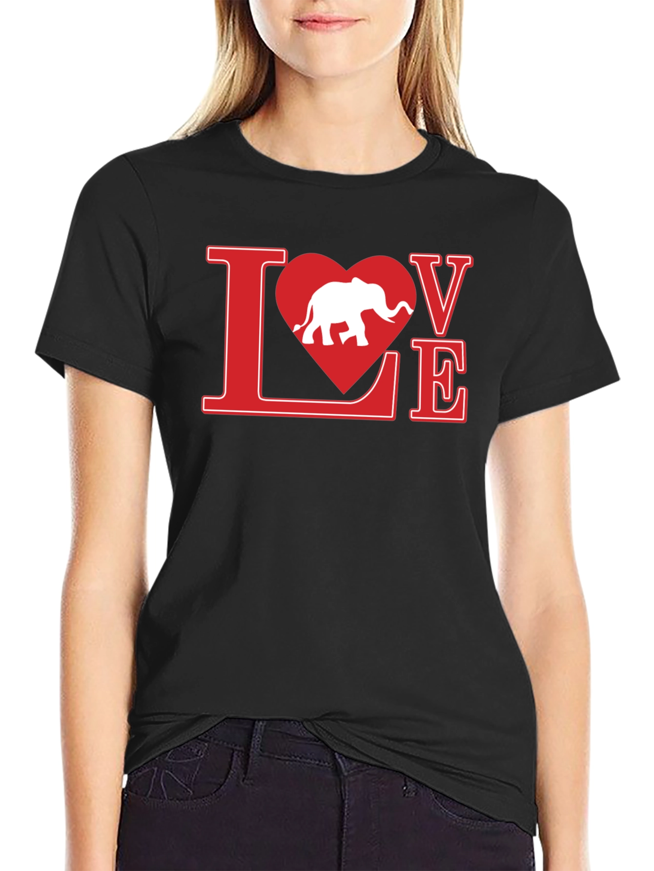 Black Love Elephant Graphic Tee - Black Cotton T-Shirt view 2