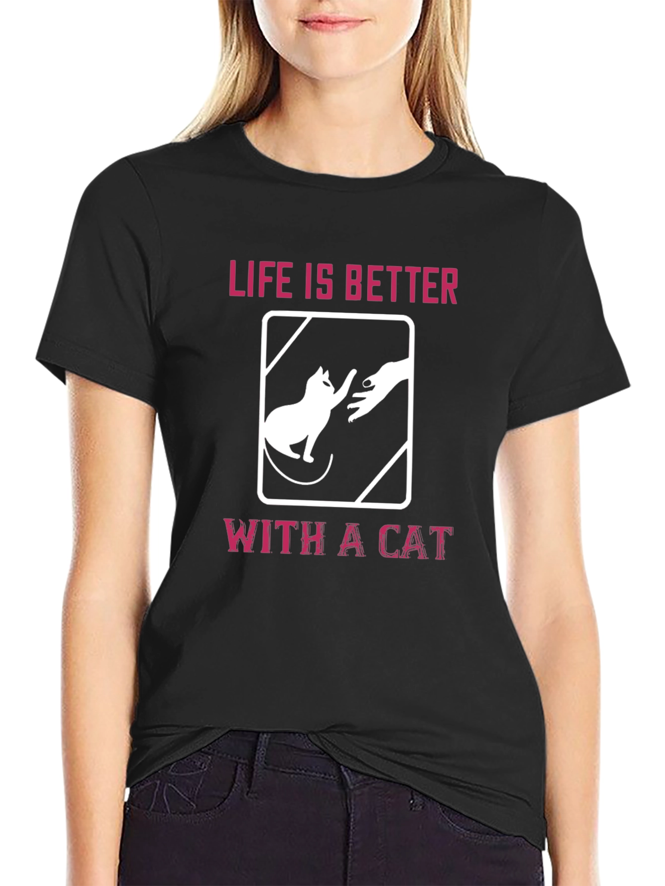 Black Life is Better With A Cat Graphic T-Shirt view 2