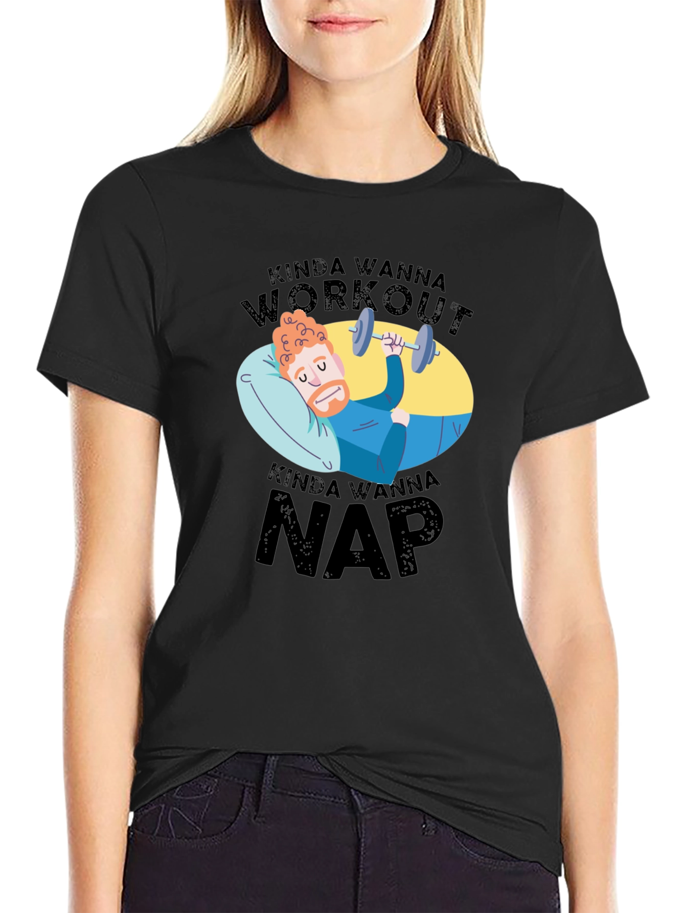 Black Kinda Wanna Workout Kinda Wanna Nap Funny T-Shirt view 2