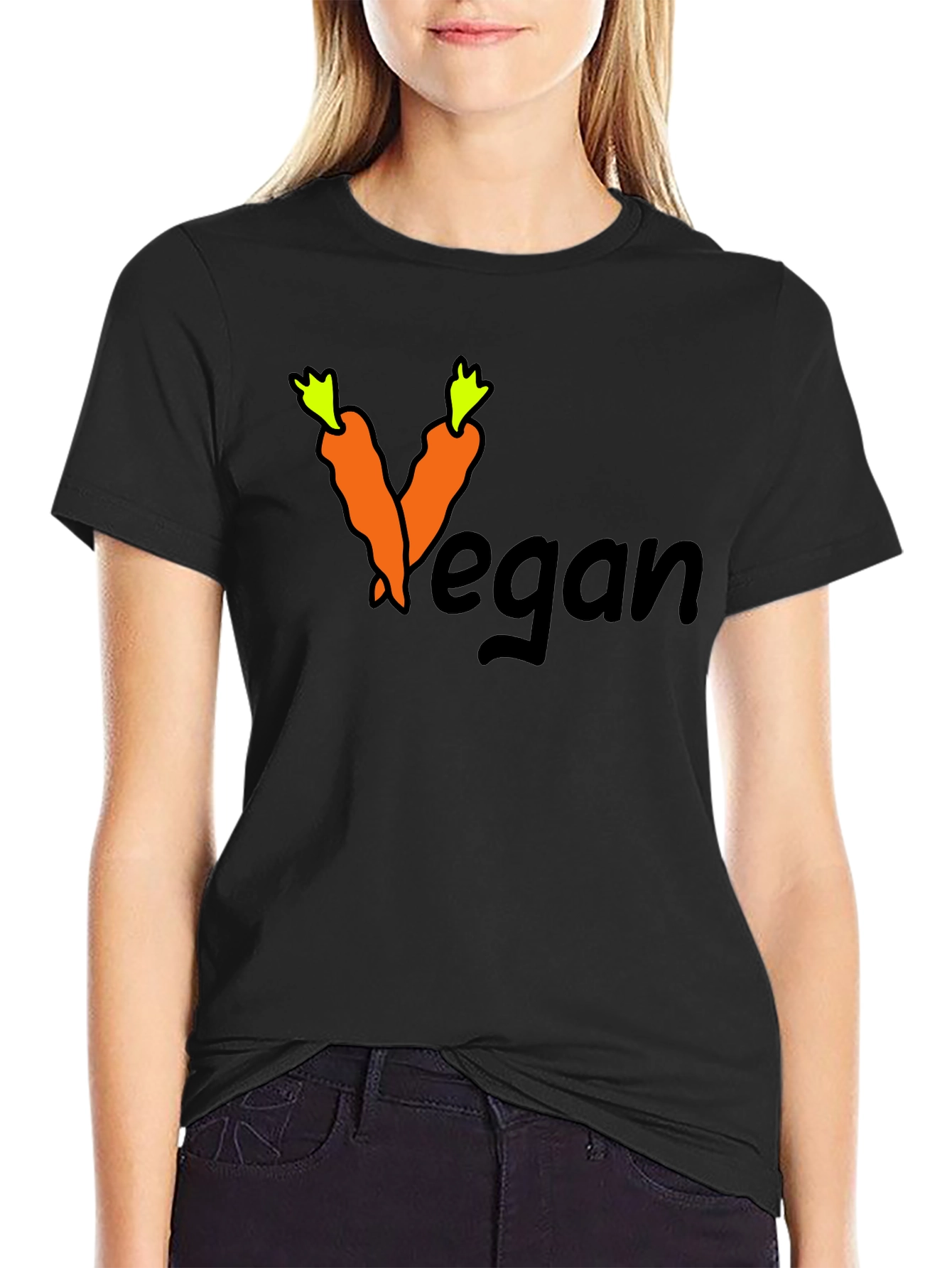 Black Vegan Carrot Graphic Black T-Shirt view 2