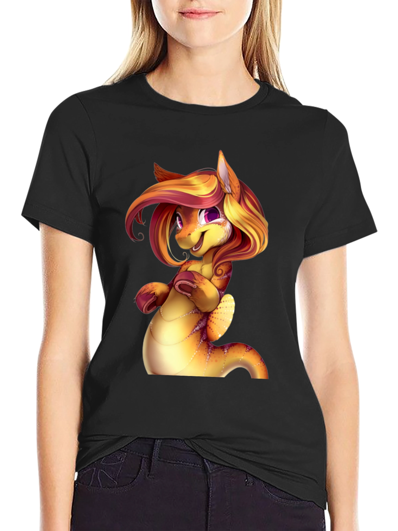 Black Cartoon Dragon Creature Graphic Tee Shirt view 2