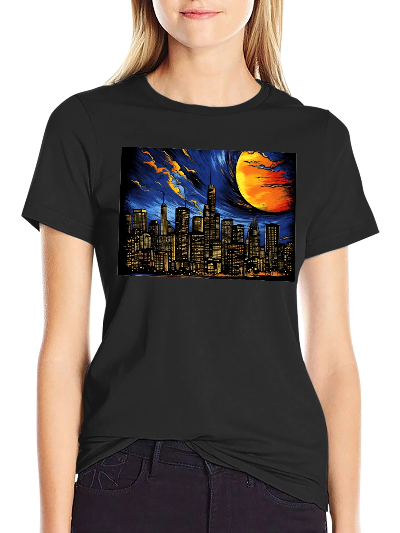 Black Cityscape Graphic Tee - Dark Sky Edition view 2