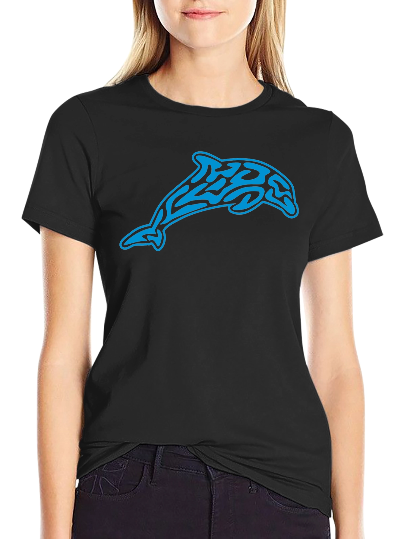 Black Tribal Dolphin Graphic Black T-Shirt view 2