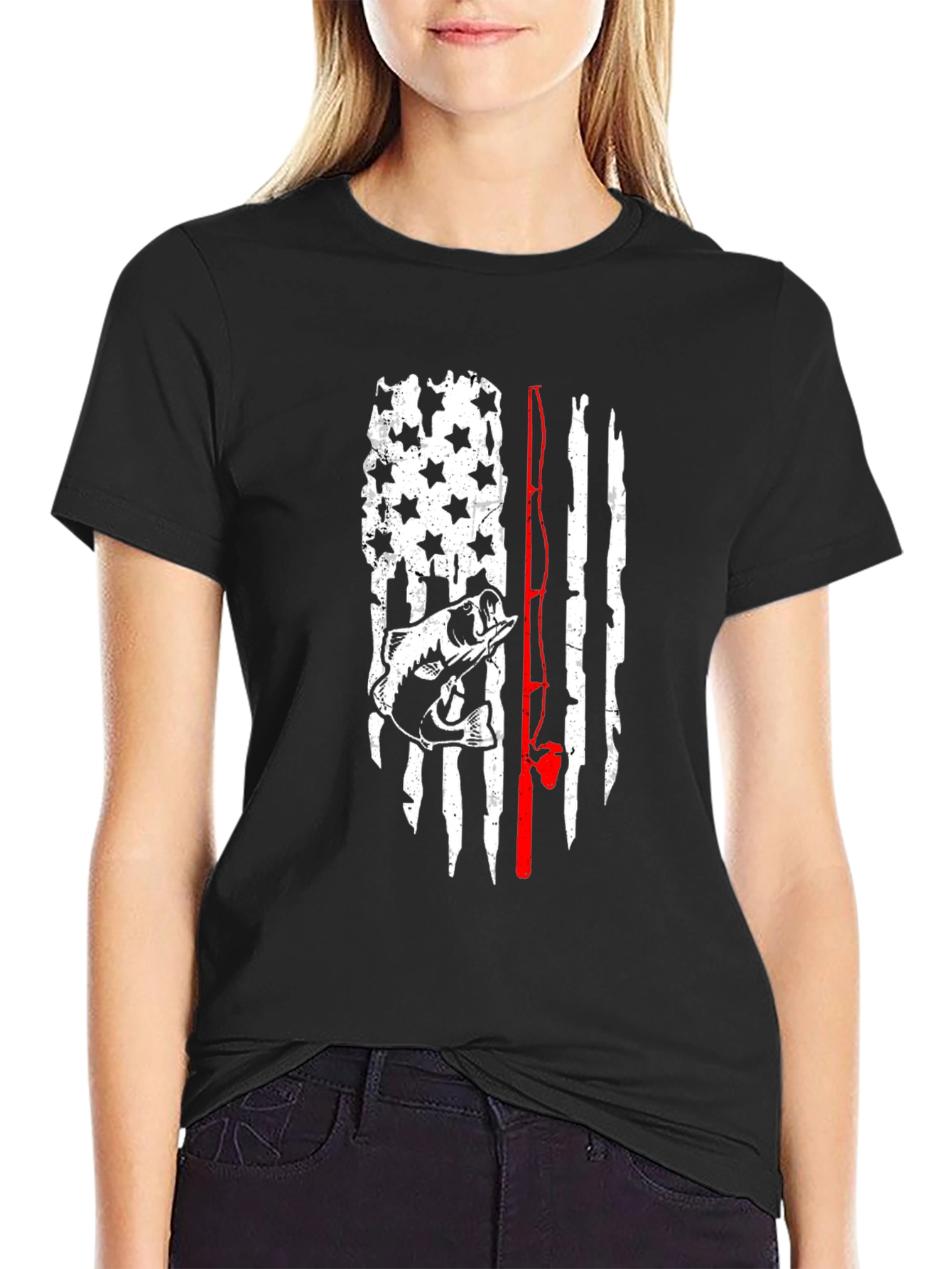 Black Fishing Flag Graphic Tee - Men's Black T-Shirt view 2