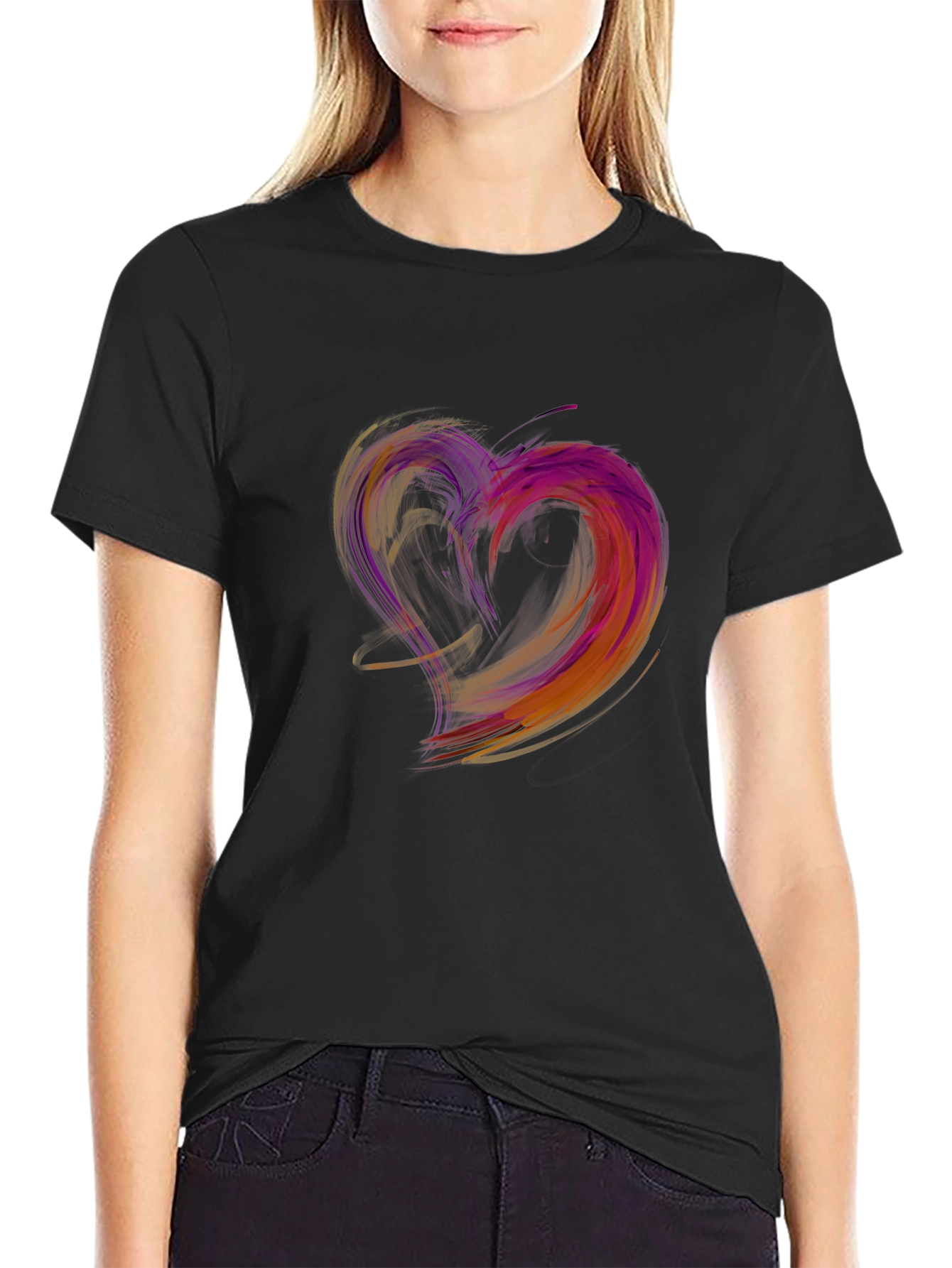Black Abstract Heart Graphic Black T-Shirt view 2