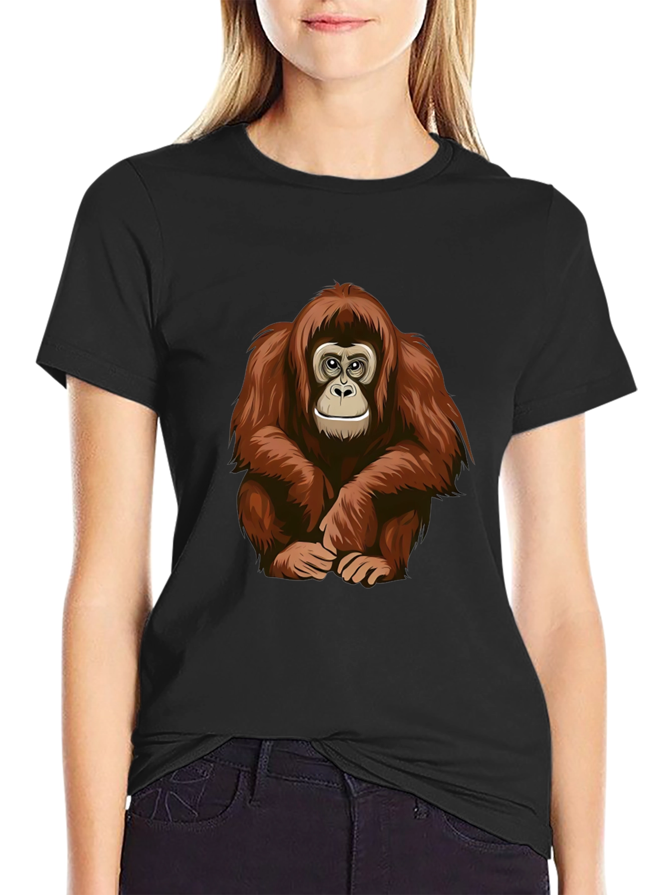 Black Orangutan Graphic T-Shirt - Cool Ape Design Tee view 2