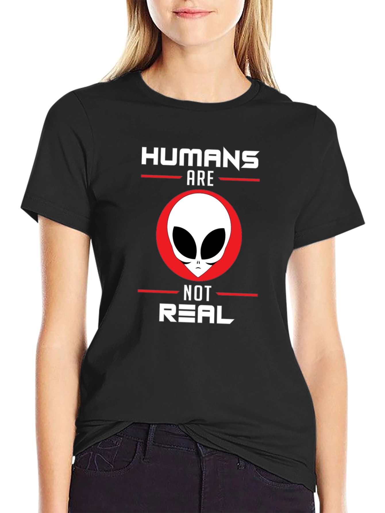 Black Humans Are Not Real Alien Graphic Tee - Black view 2